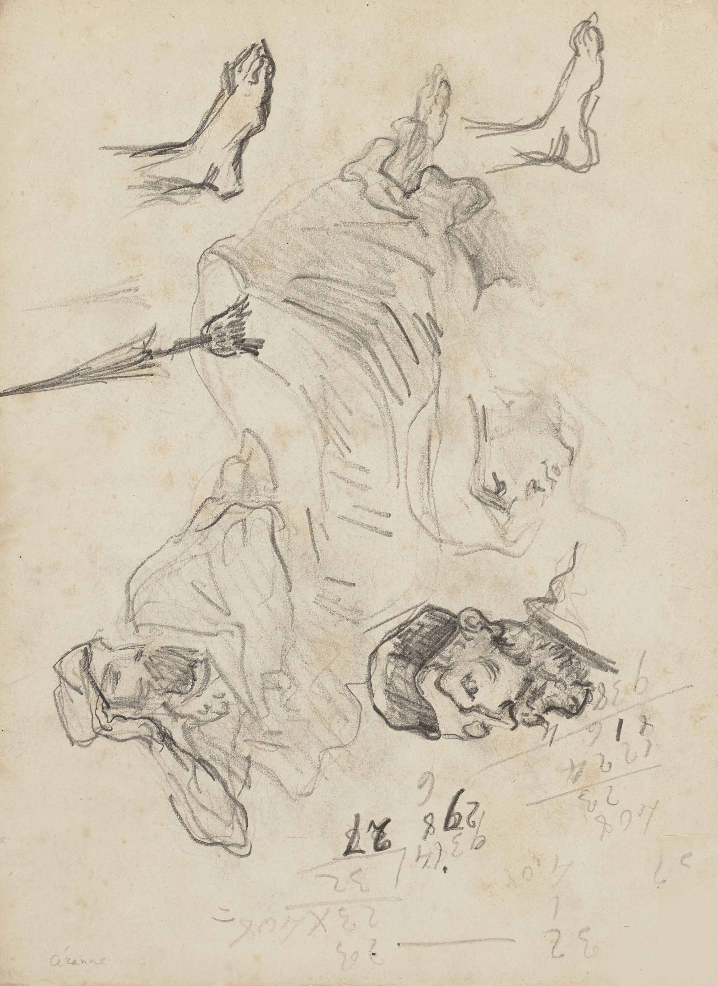 Paul Cézanne — Д'Апре Делакруа: "Сарданапал" (прямая сторона); Д'Апре Лука Синьорелли: "Человек в черном" (оборотная сторона), изображение 2