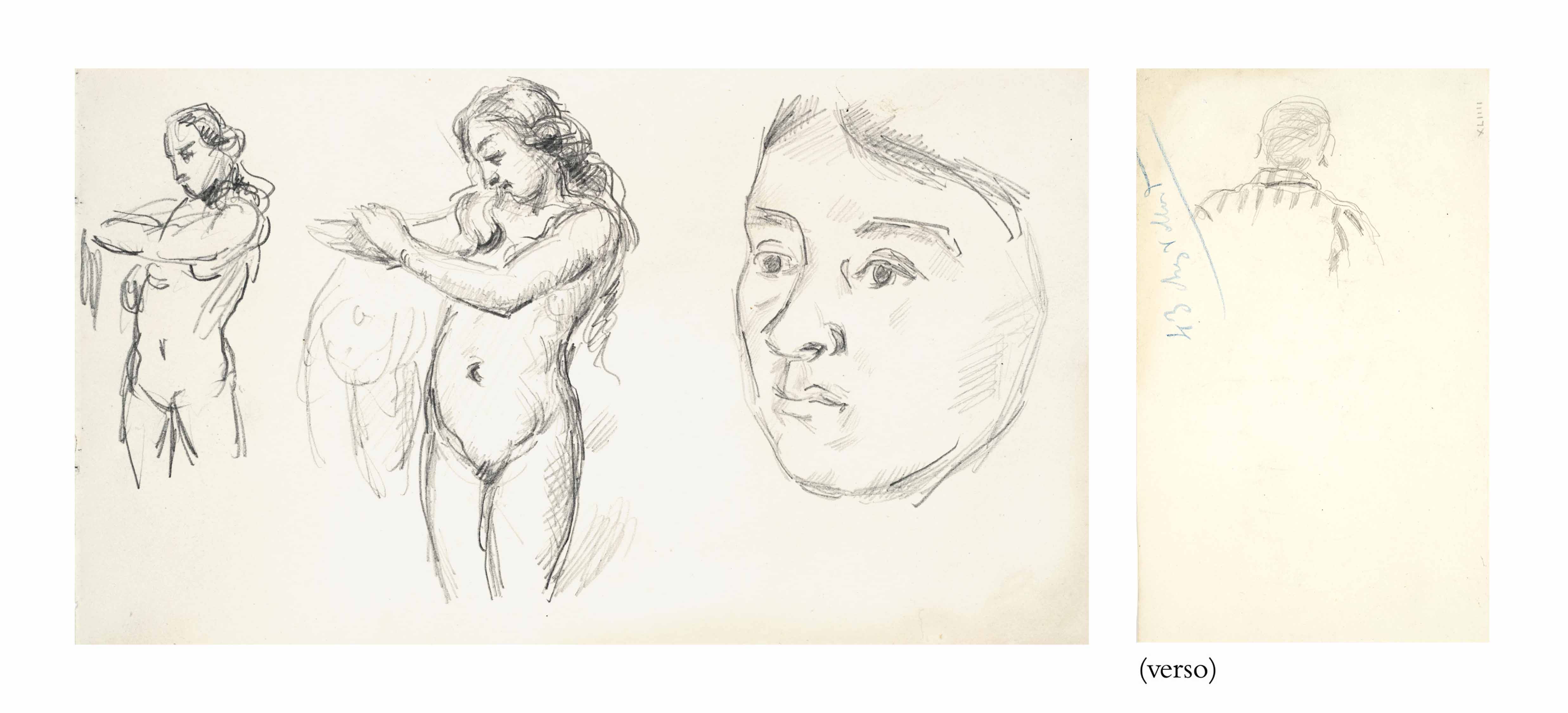 Paul Cézanne — Этюд о персонаже, вид спереди (сзади ); Этюды о юной девице, сидящей наедине с мадам Сезанн (оборотная сторона )