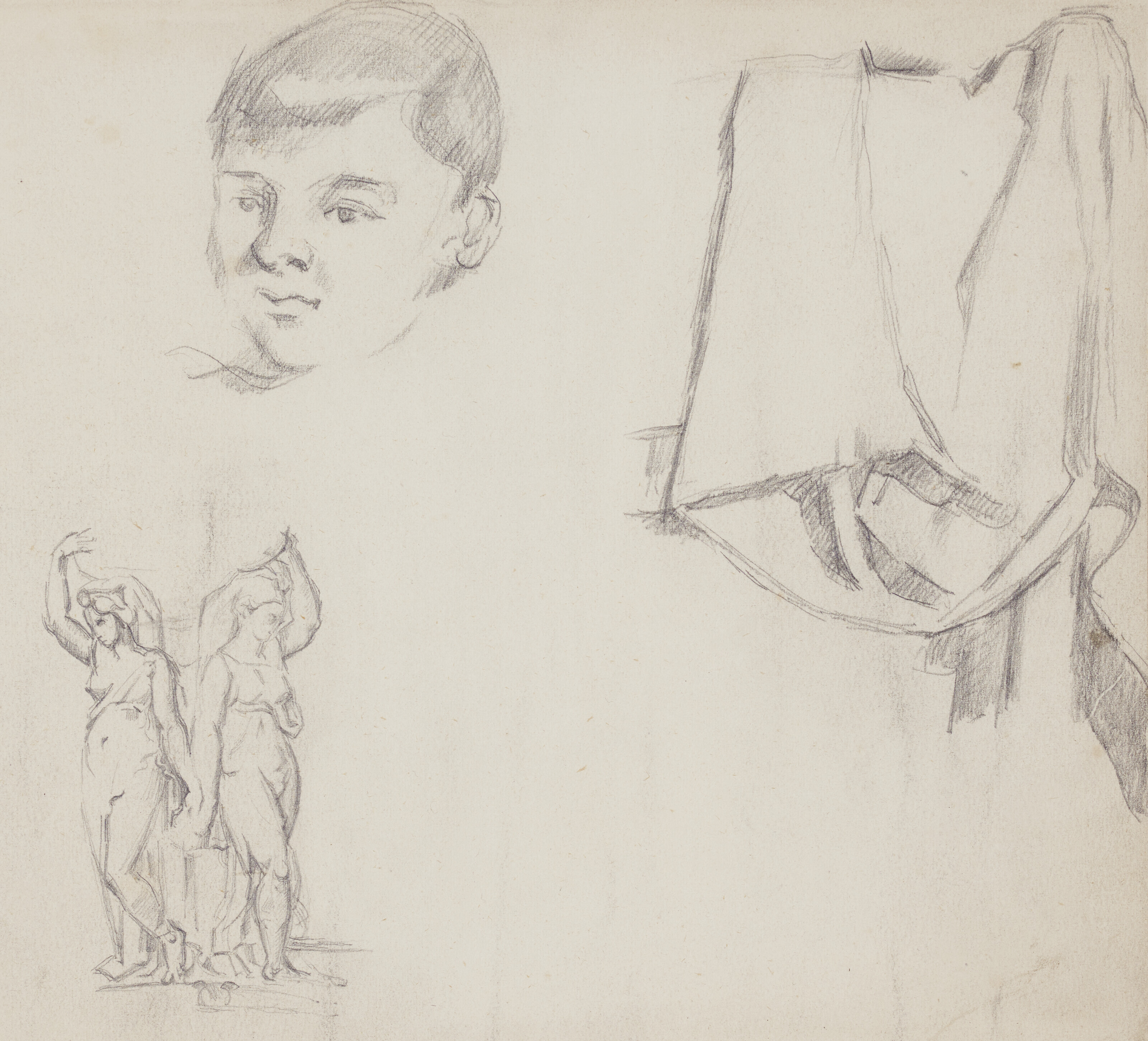 Paul Cézanne — Этюд-фельетон (лицевая сторона) ; Три портрета Поля и этюды Апре Педро де Майи и Тинторета (оборотная сторона)