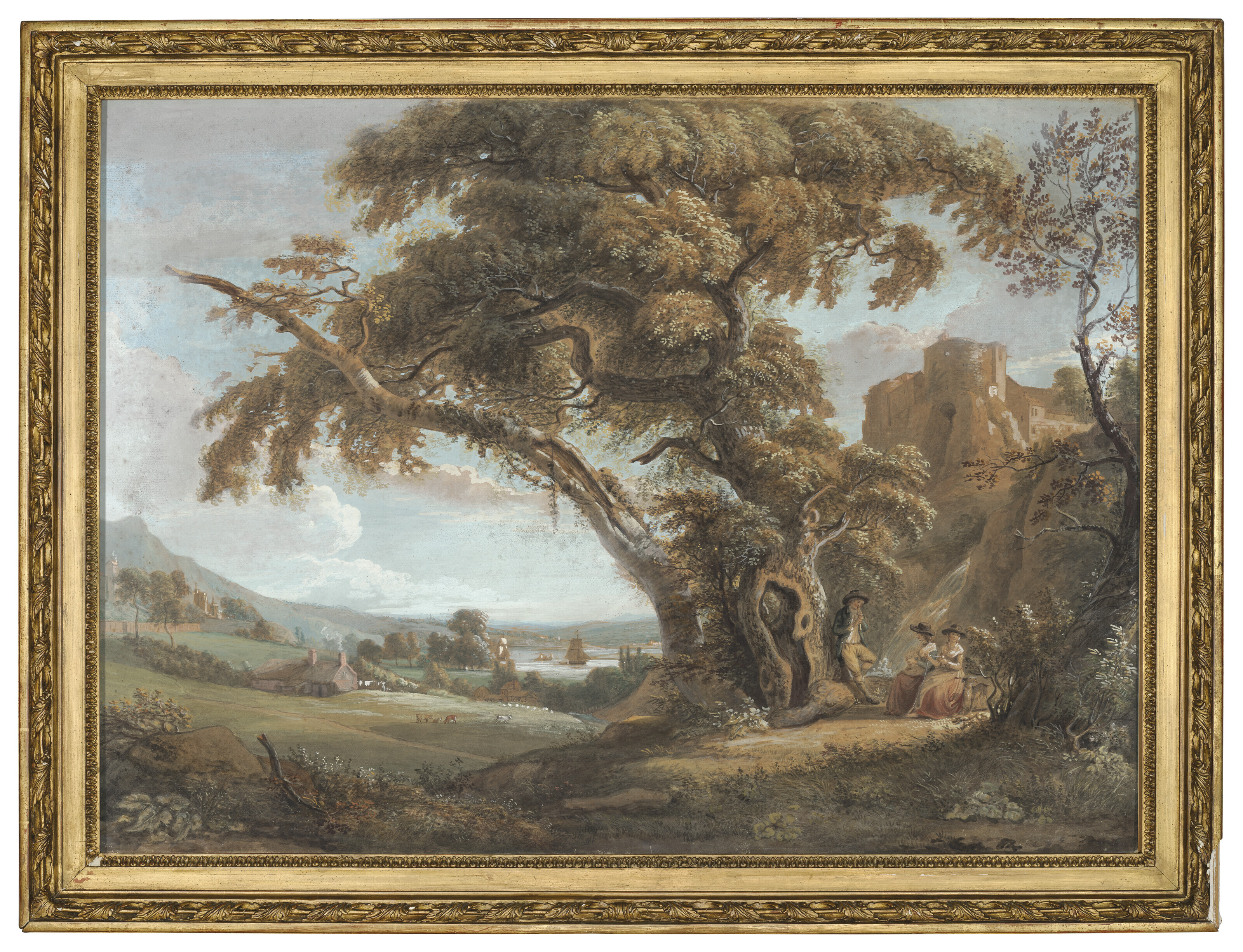 Paul Sandby — Фигуры у водопада, за которым виден замок и устье реки, изображение 2