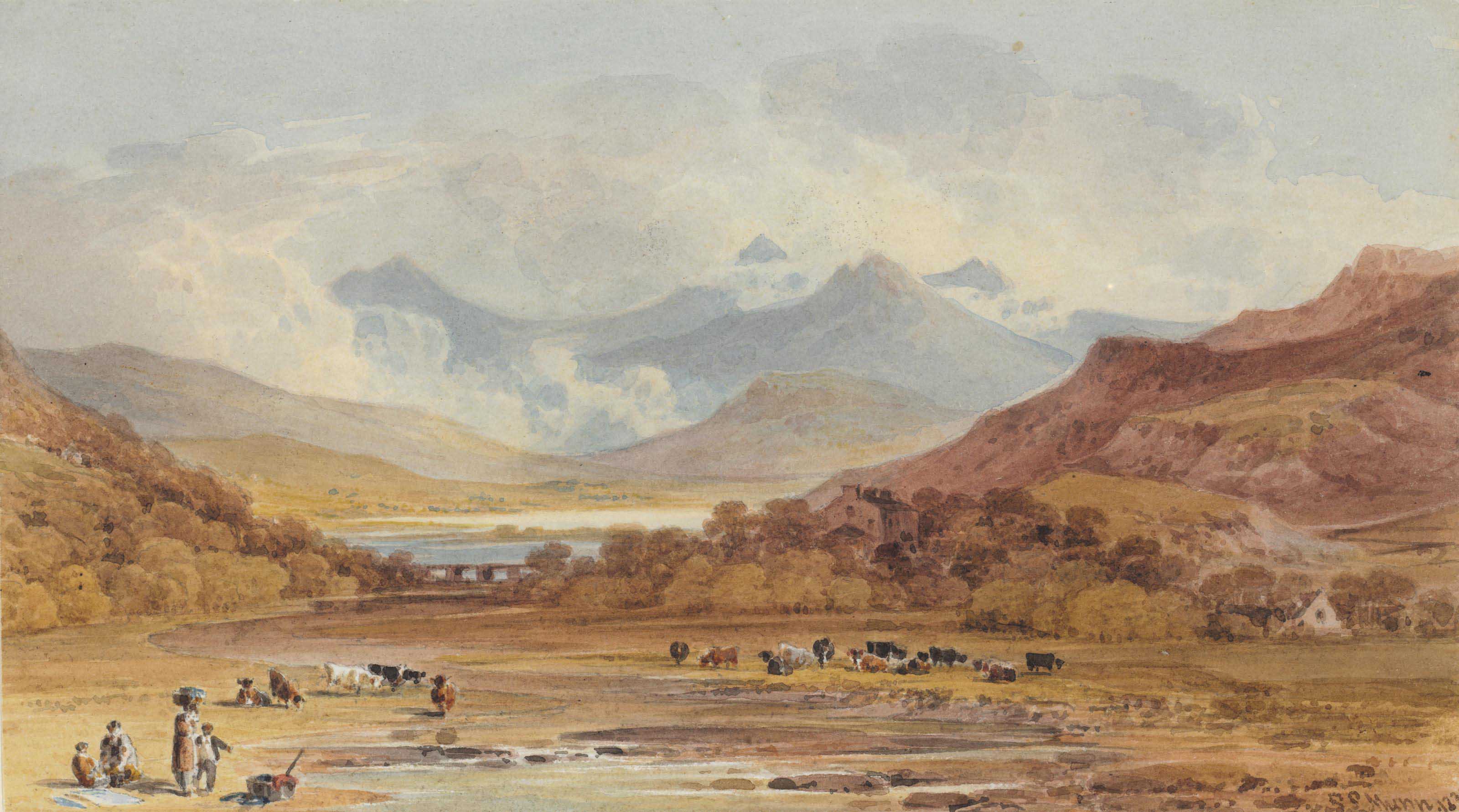 Paul Sandby — Вид на Сноудон и горный хребет Глайдерс из Кейпел-Курига, Уэльс