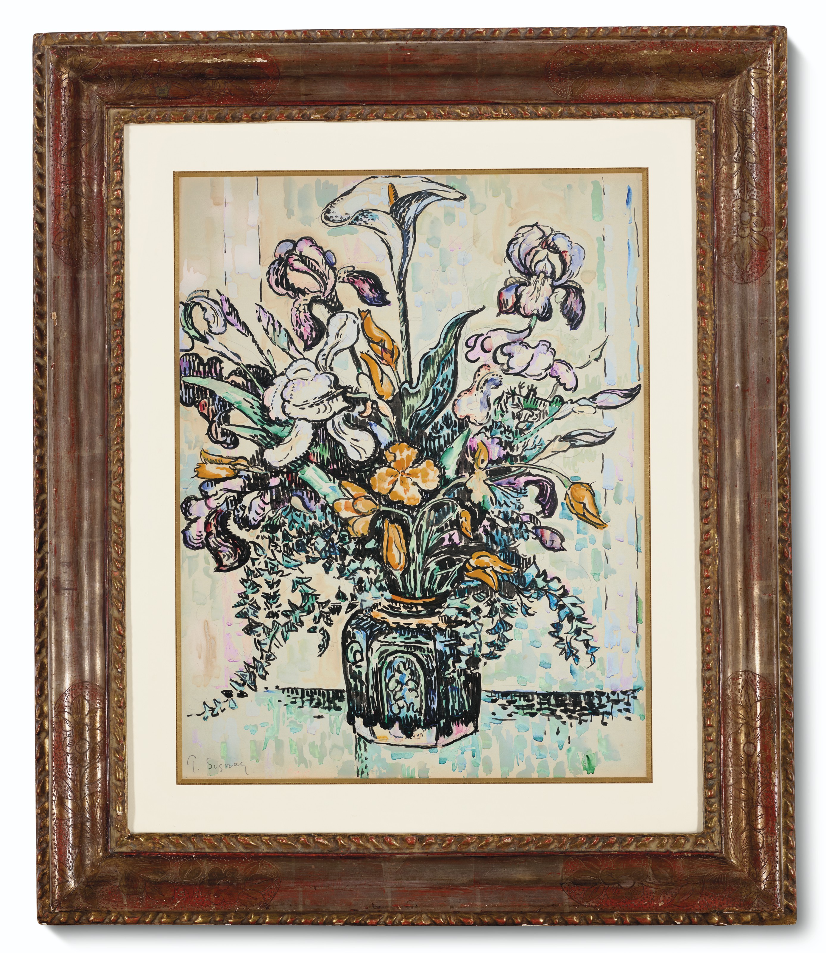 Paul Signac — Букет (ирис, арум, тюльпаны) без вазы для Андре Метти, изображение 2