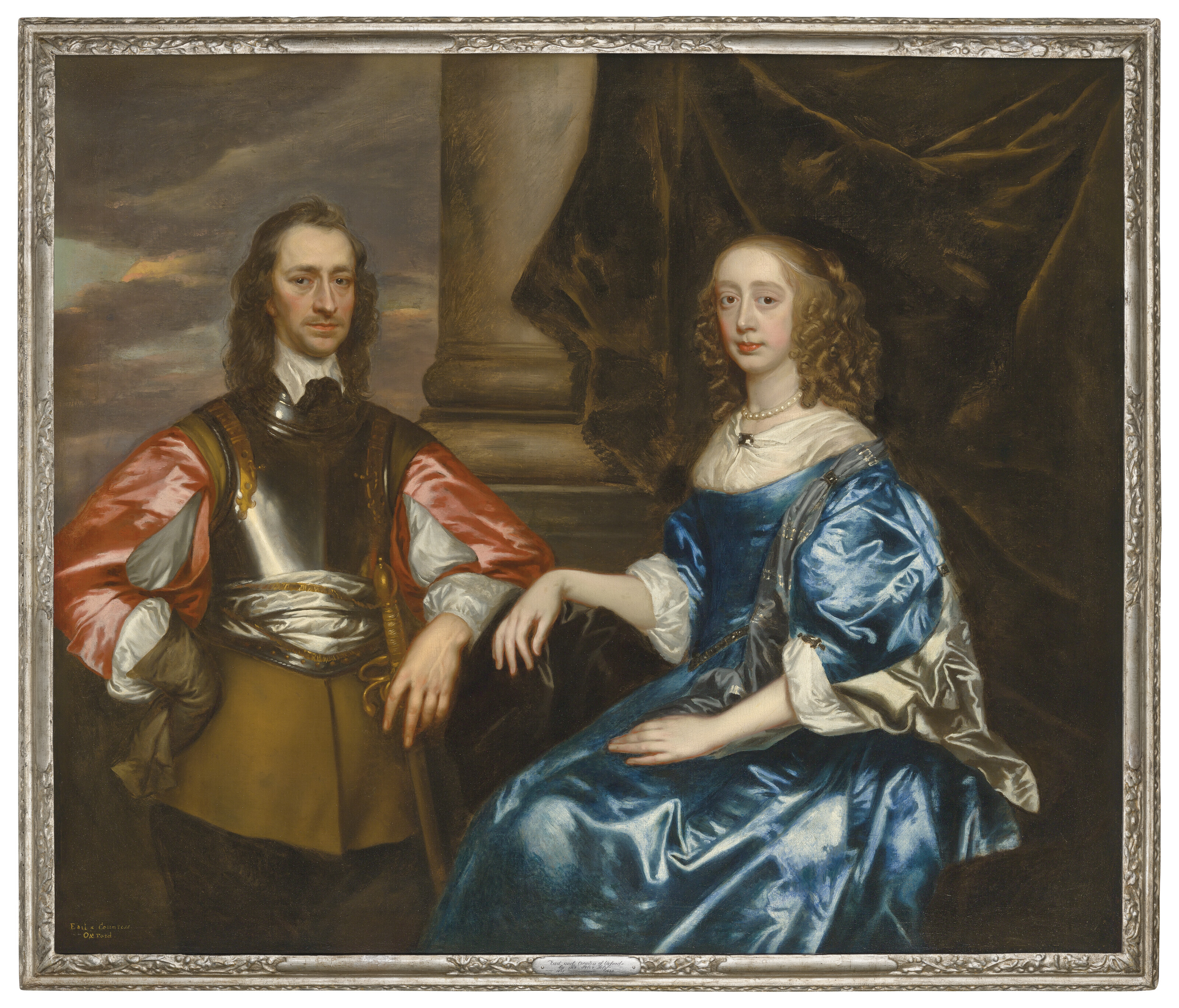 Peter Lely — Портрет Обри де Вера, 20-го графа Оксфорда (1627-1703), в три четверти роста, стоящего с мечом, и Анны де Вере, урожденной Бейнинг, графини Оксфордской (1637-1659), в три четверти роста, сидящей, в голубом платье, перед драпированной колонной., изображение 2