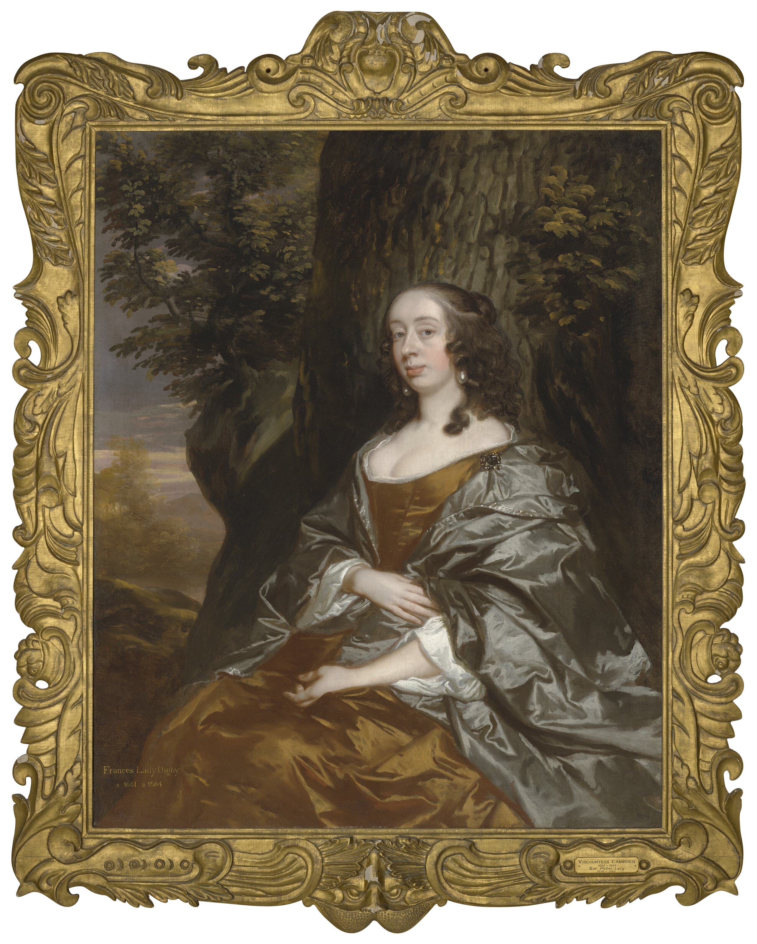 Peter Lely — Элизабет Ноэль, виконтесса Кэмпден (1640-1683), сидящая в три четверти роста, в коричневом платье, перед дубом, на фоне лесистого пейзажа, изображение 2