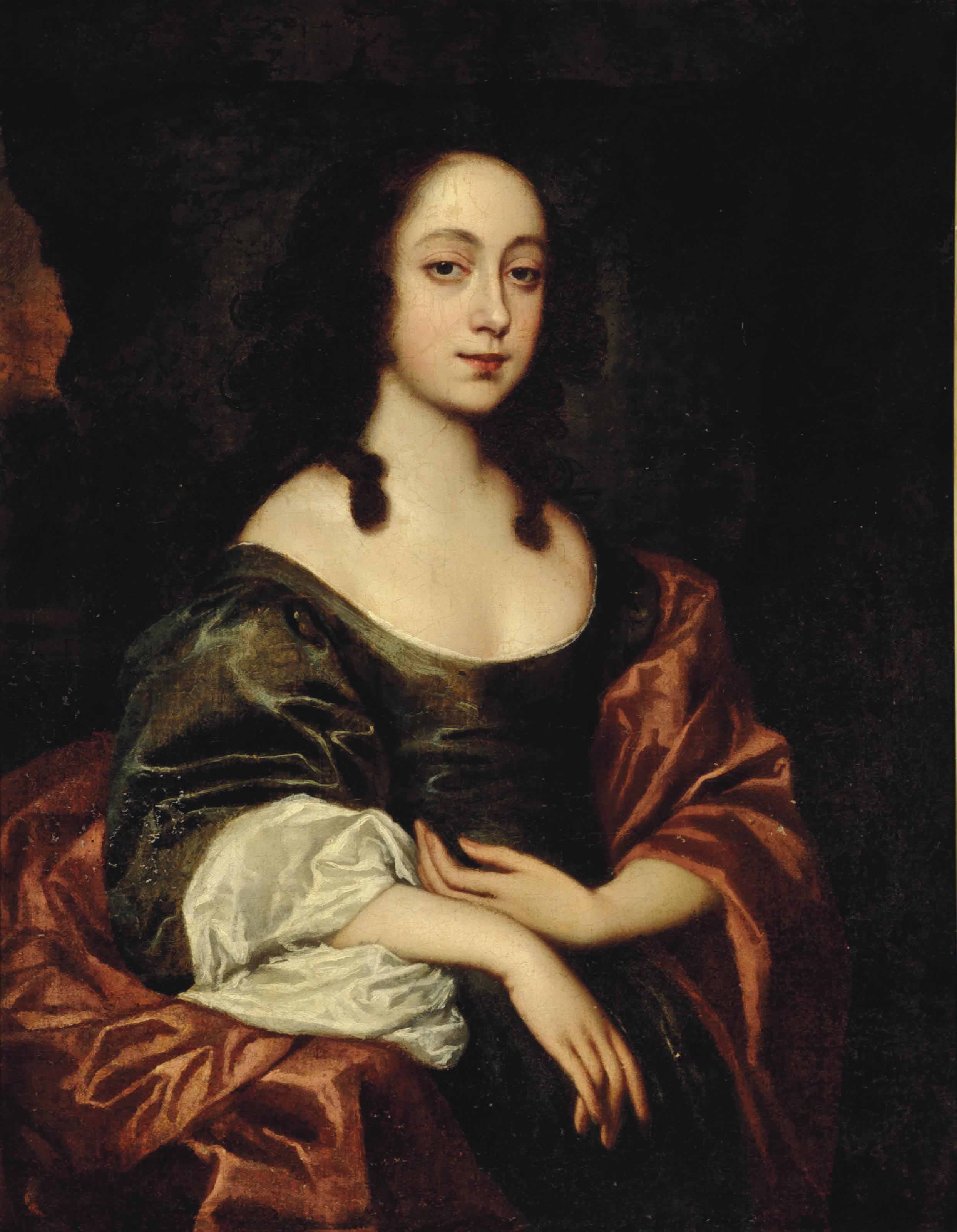 Peter Lely — Портрет дамы в полный рост, в зеленом платье и красной шали