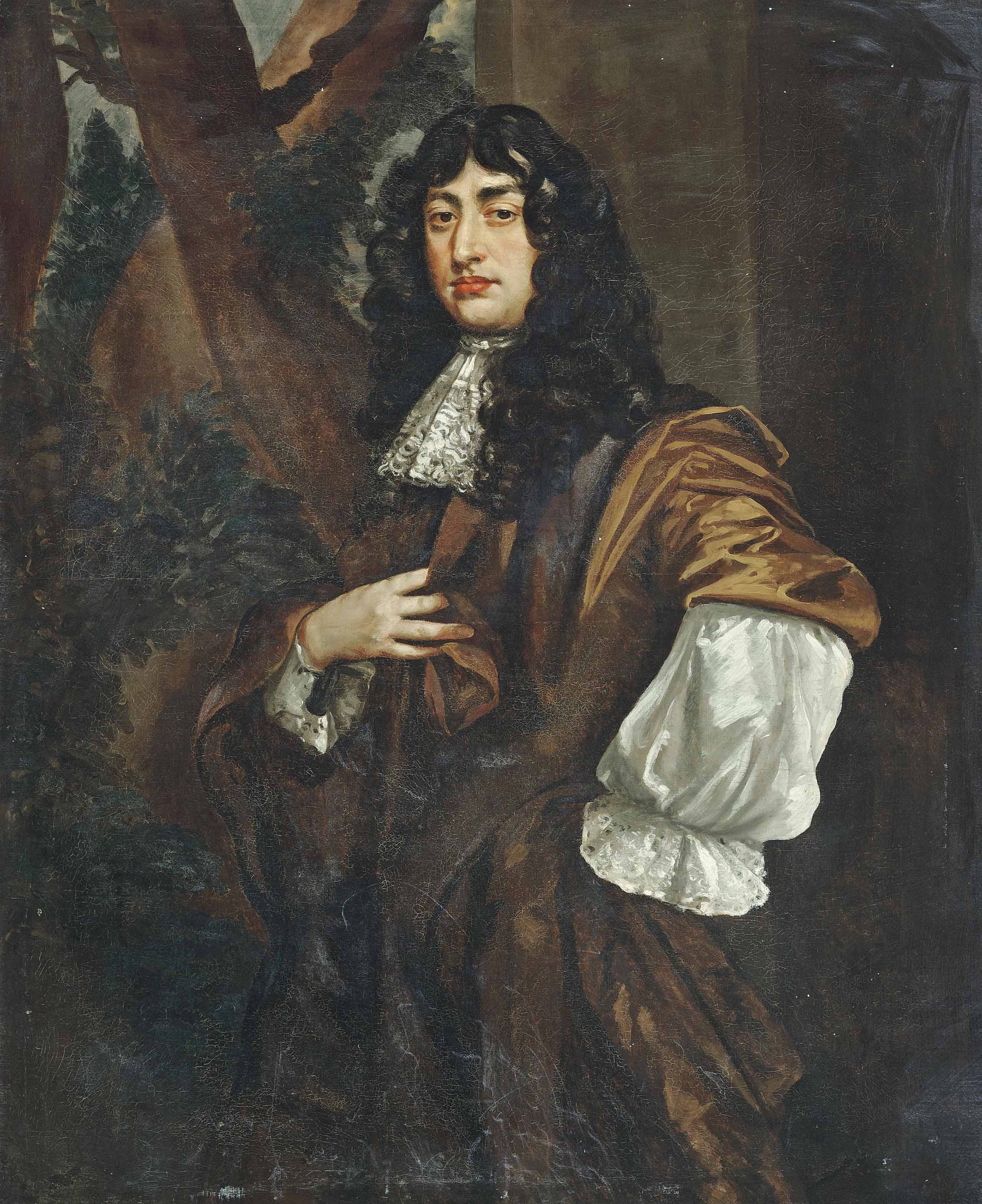 Peter Lely — Портрет джентльмена, которого традиционно называют Джоном Роулендом из Нанта, в три четверти роста, в коричневом сюртуке и белом кружевном галстуке