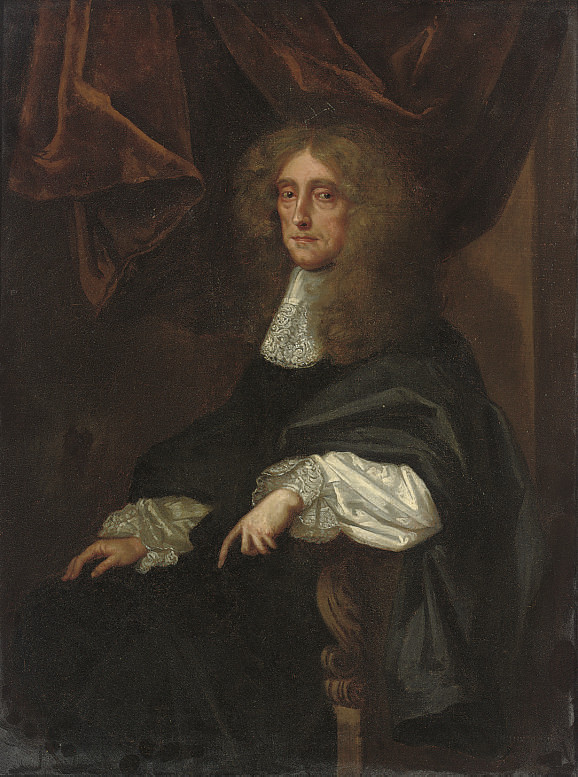 Peter Lely — Портрет джентльмена в три четверти роста, сидящего в черной мантии и кружевном галстуке
