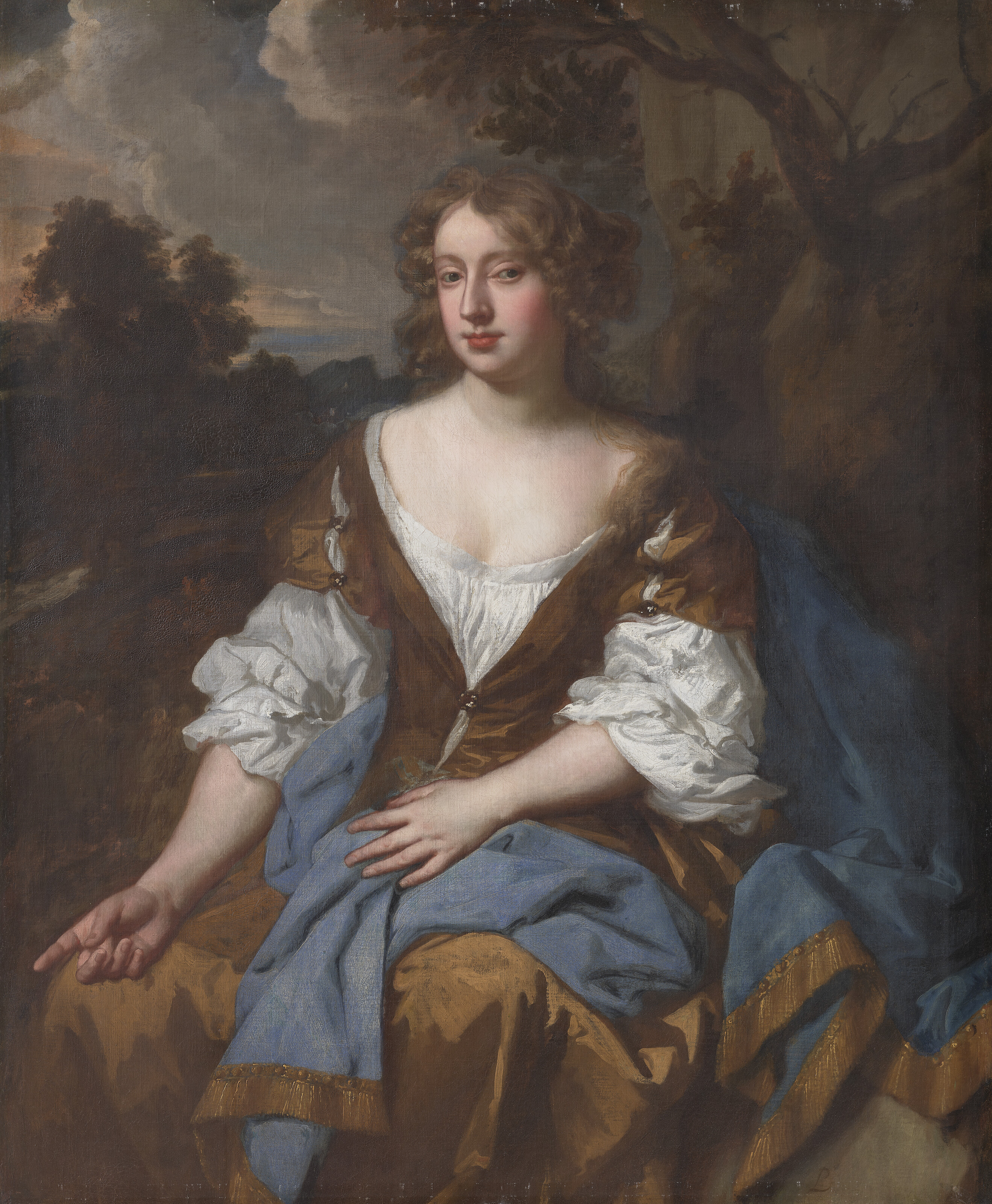 Peter Lely — Портрет дамы, традиционно идентифицируемой как Мэри "Молл" Дэвис (ок. 1651-1708), в три четверти роста, на фоне пейзажа