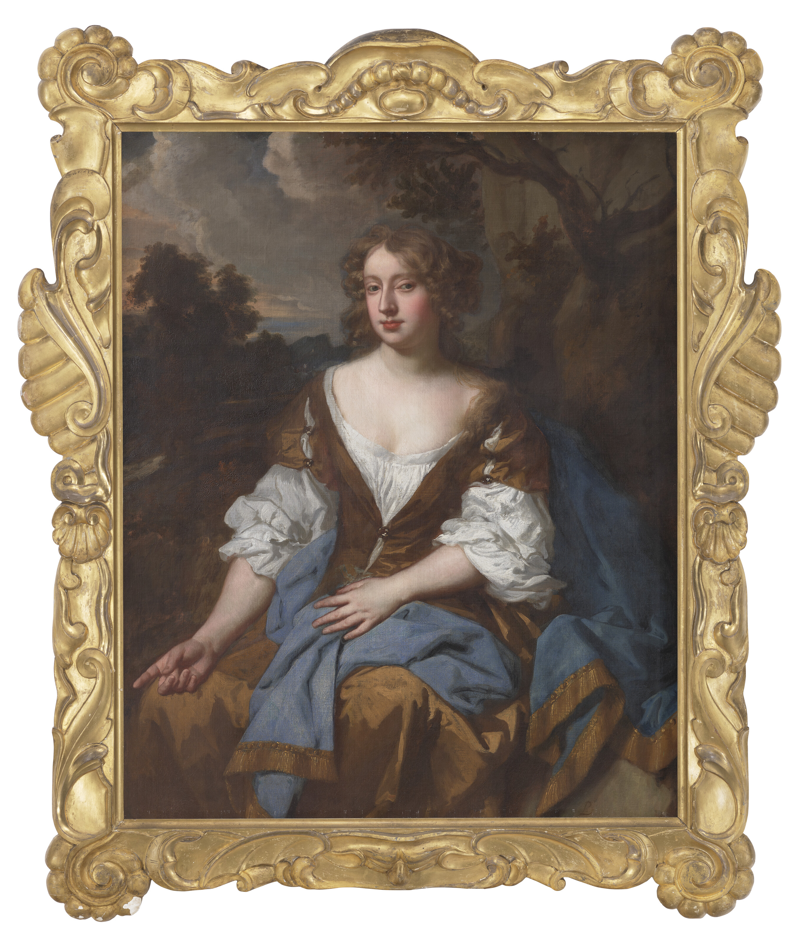Peter Lely — Портрет дамы, традиционно идентифицируемой как Мэри "Молл" Дэвис (ок. 1651-1708), в три четверти роста, на фоне пейзажа, изображение 2