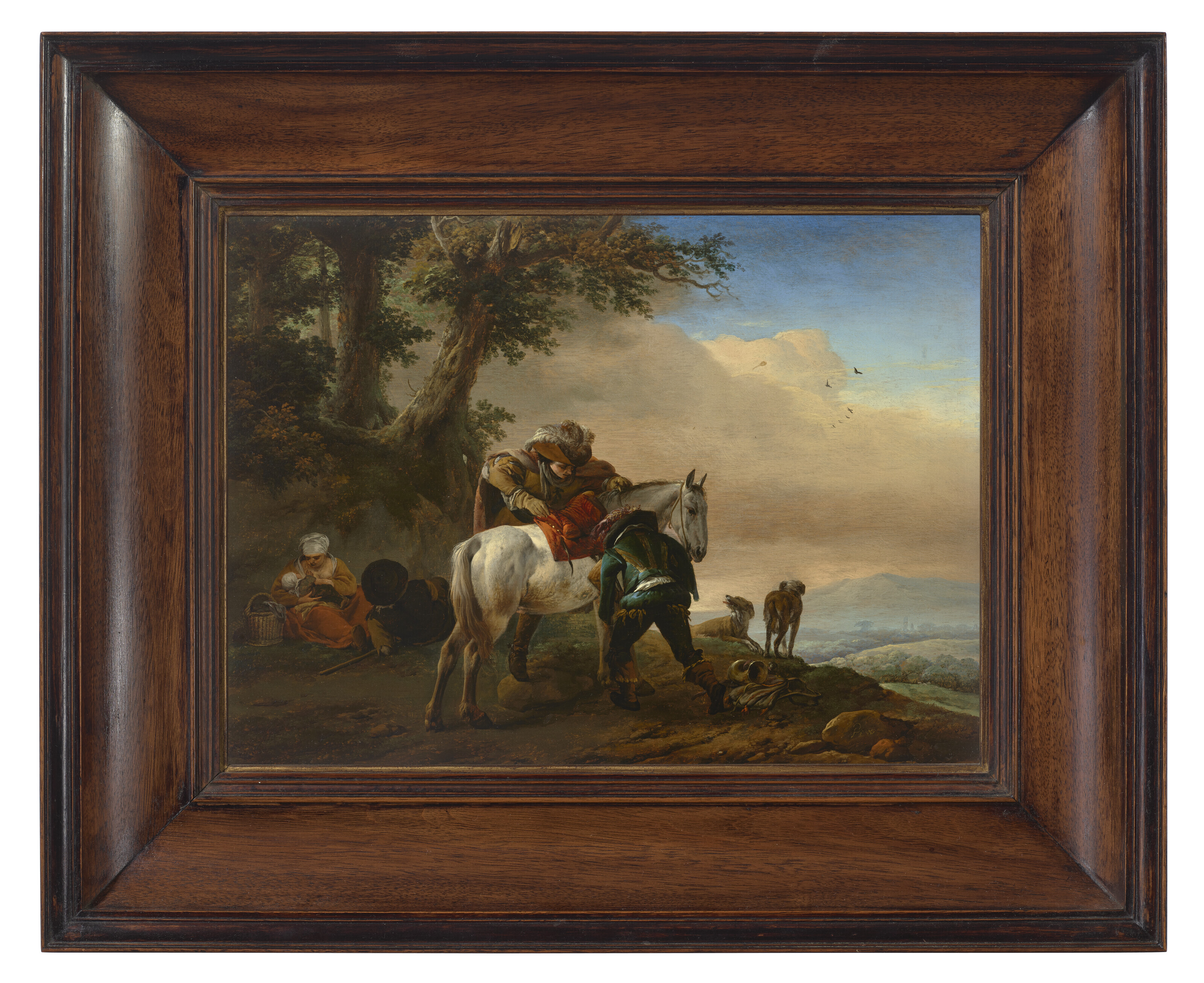 Philips Wouwerman — Охотник, седлающий свою лошадь, и семья пастухов, обширный пейзаж за его пределами., изображение 2