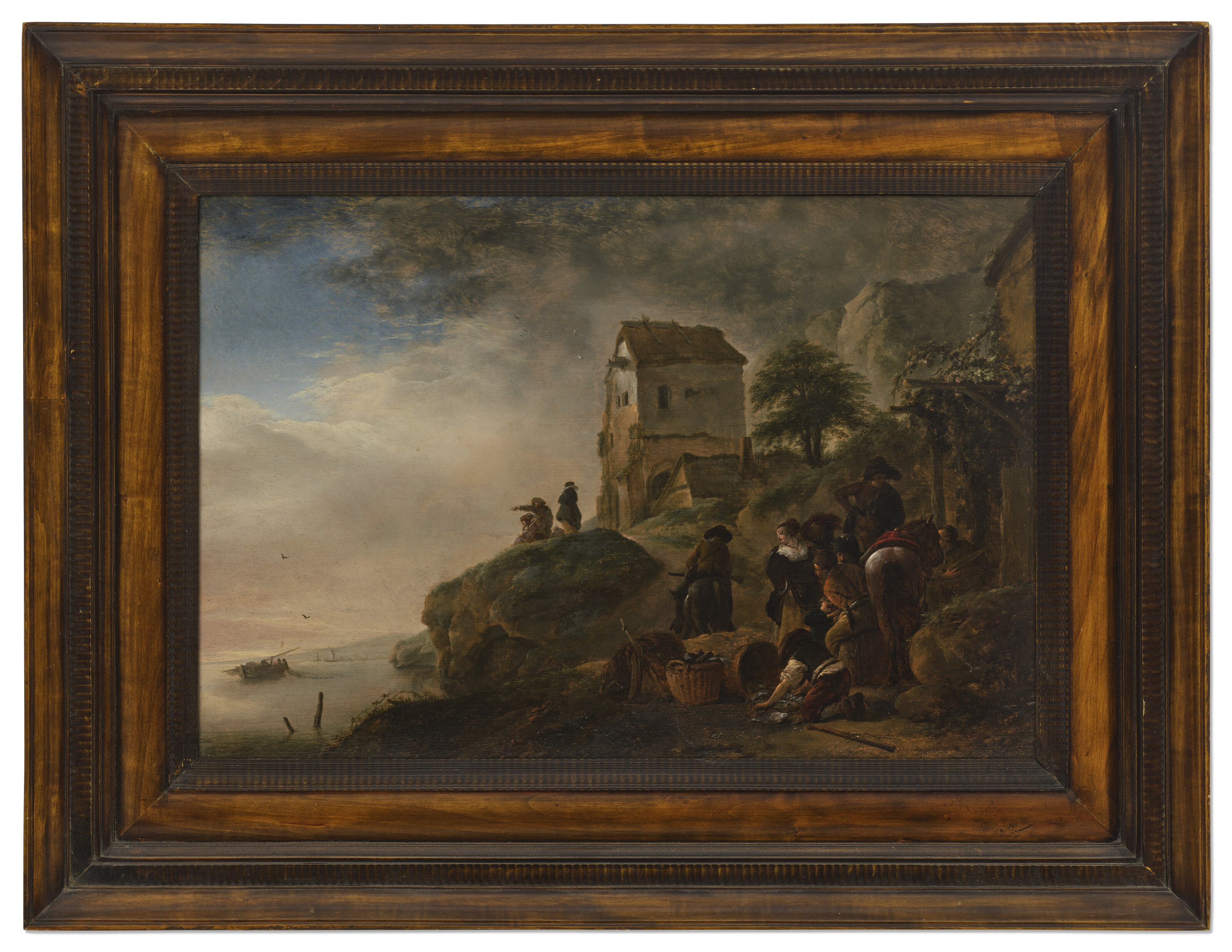Philips Wouwerman — Рыбаки демонстрируют свой улов на скалистом берегу, изображение 2