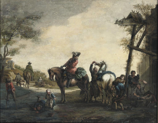 Philips Wouwerman — Всадники возле кузницы, а дети играют неподалеку