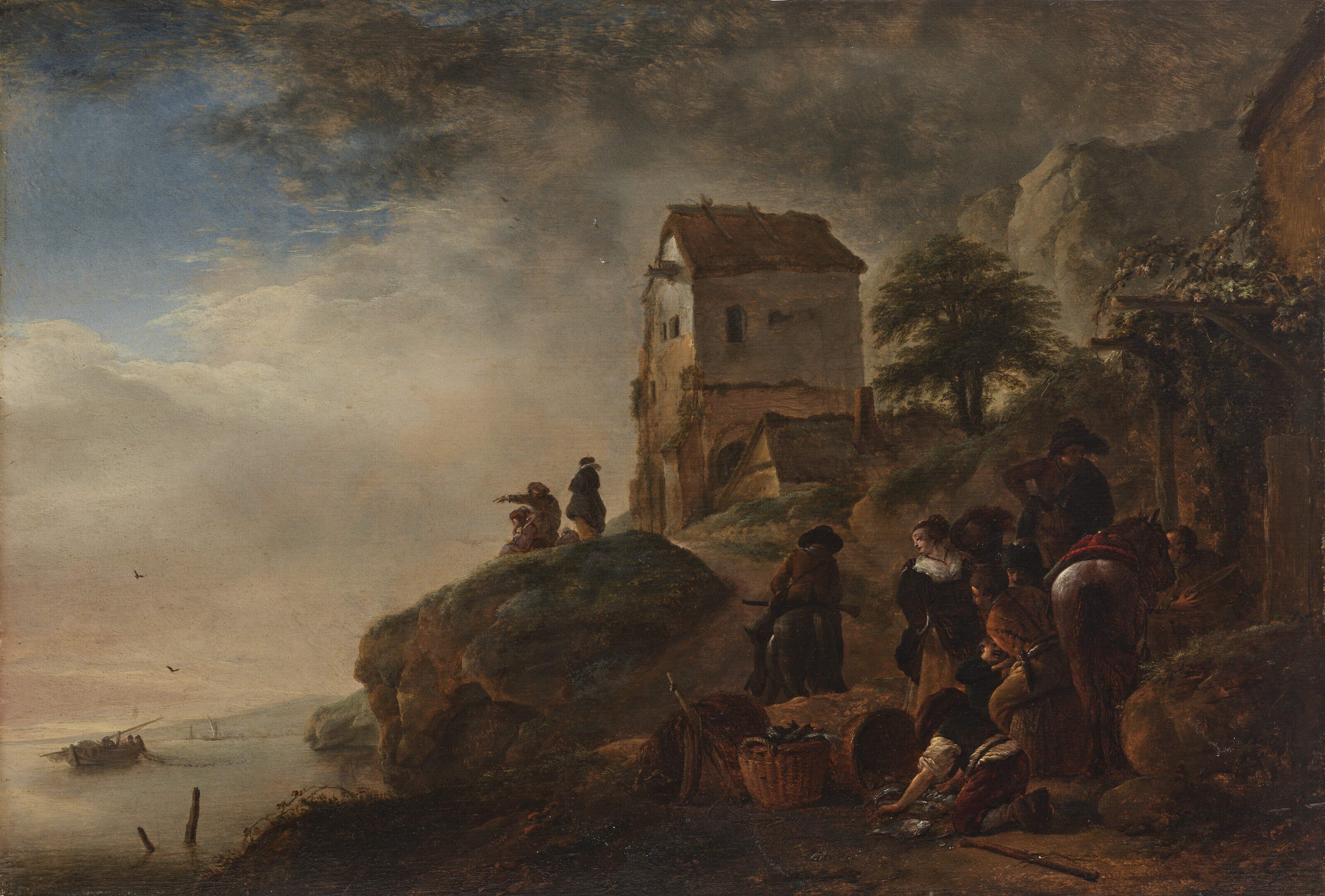 Philips Wouwerman — Рыбаки демонстрируют свой улов на скалистом берегу