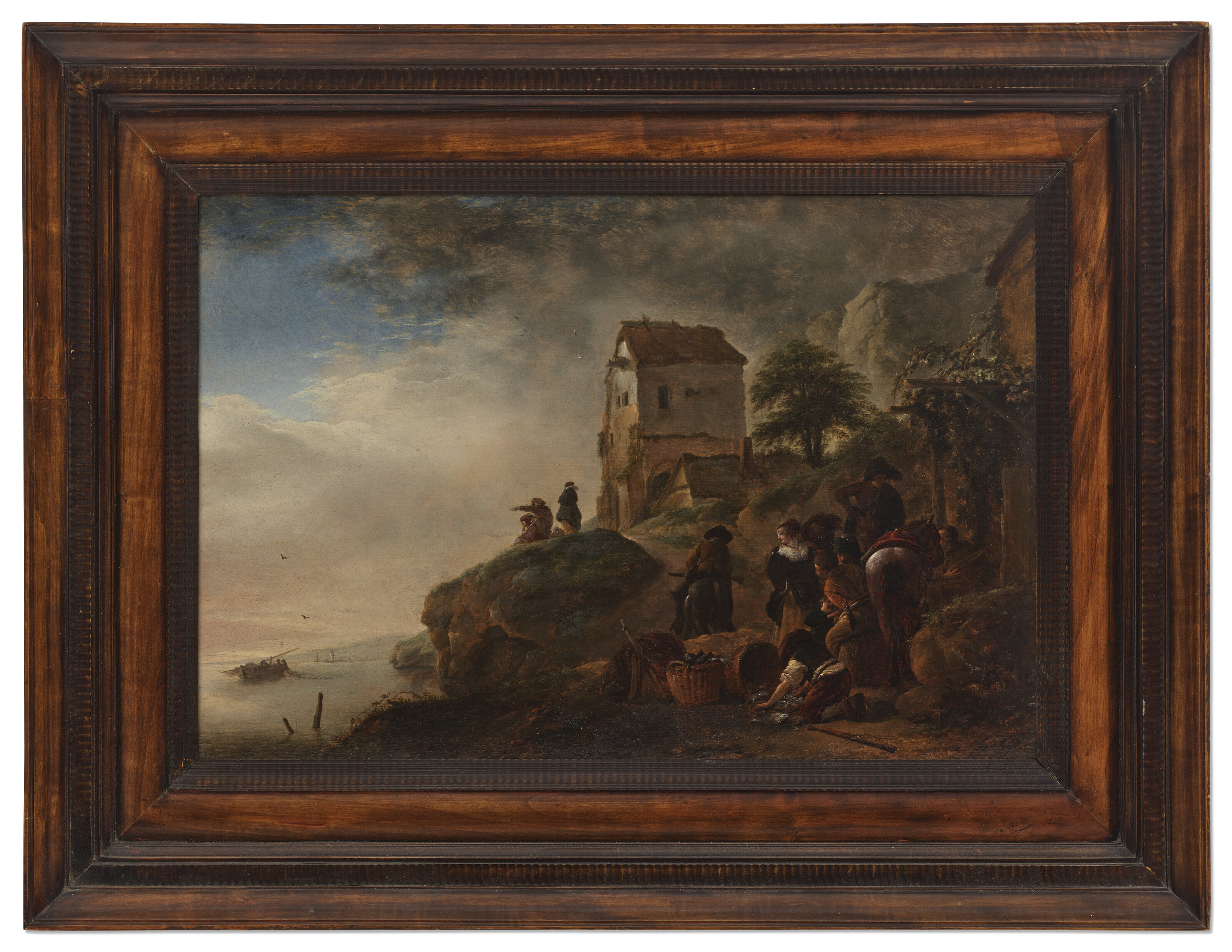 Philips Wouwerman — Рыбаки демонстрируют свой улов на скалистом берегу, изображение 2
