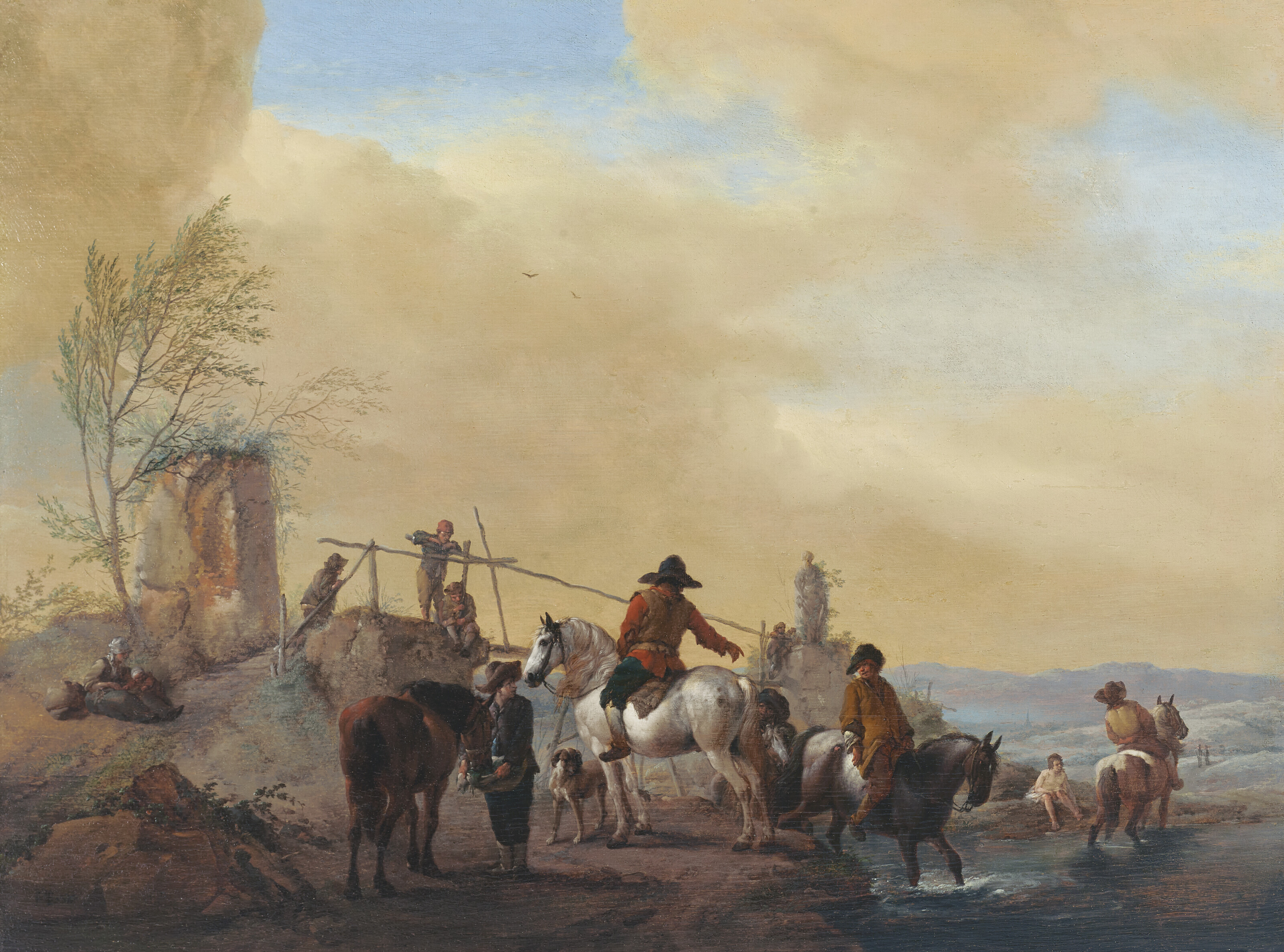 Philips Wouwerman — Всадники и лошади отдыхают у реки
