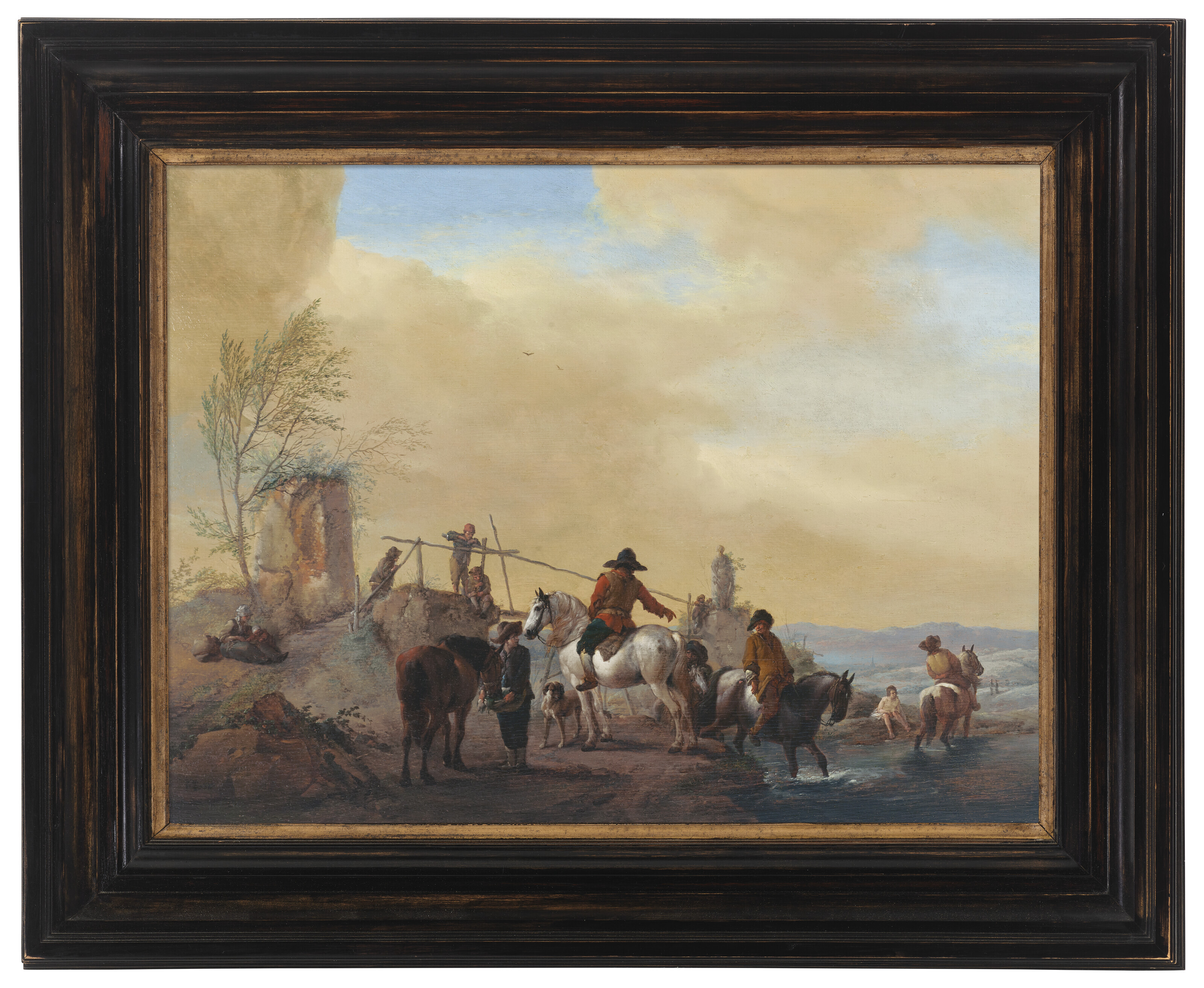Philips Wouwerman — Всадники и лошади отдыхают у реки, изображение 2