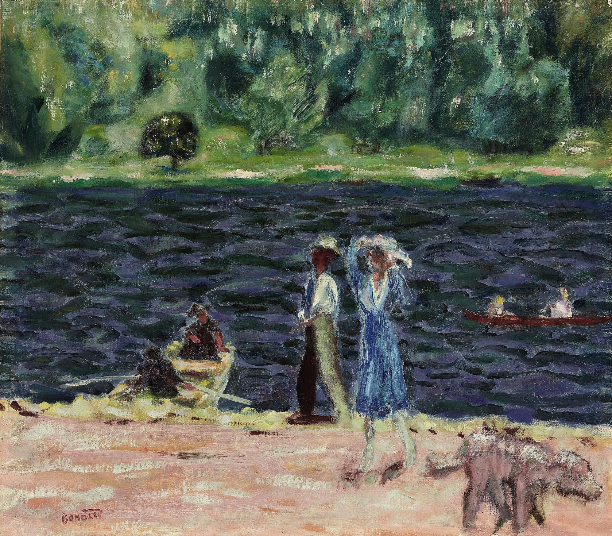 Pierre Bonnard — Берег реки, две женщины и один мужчина