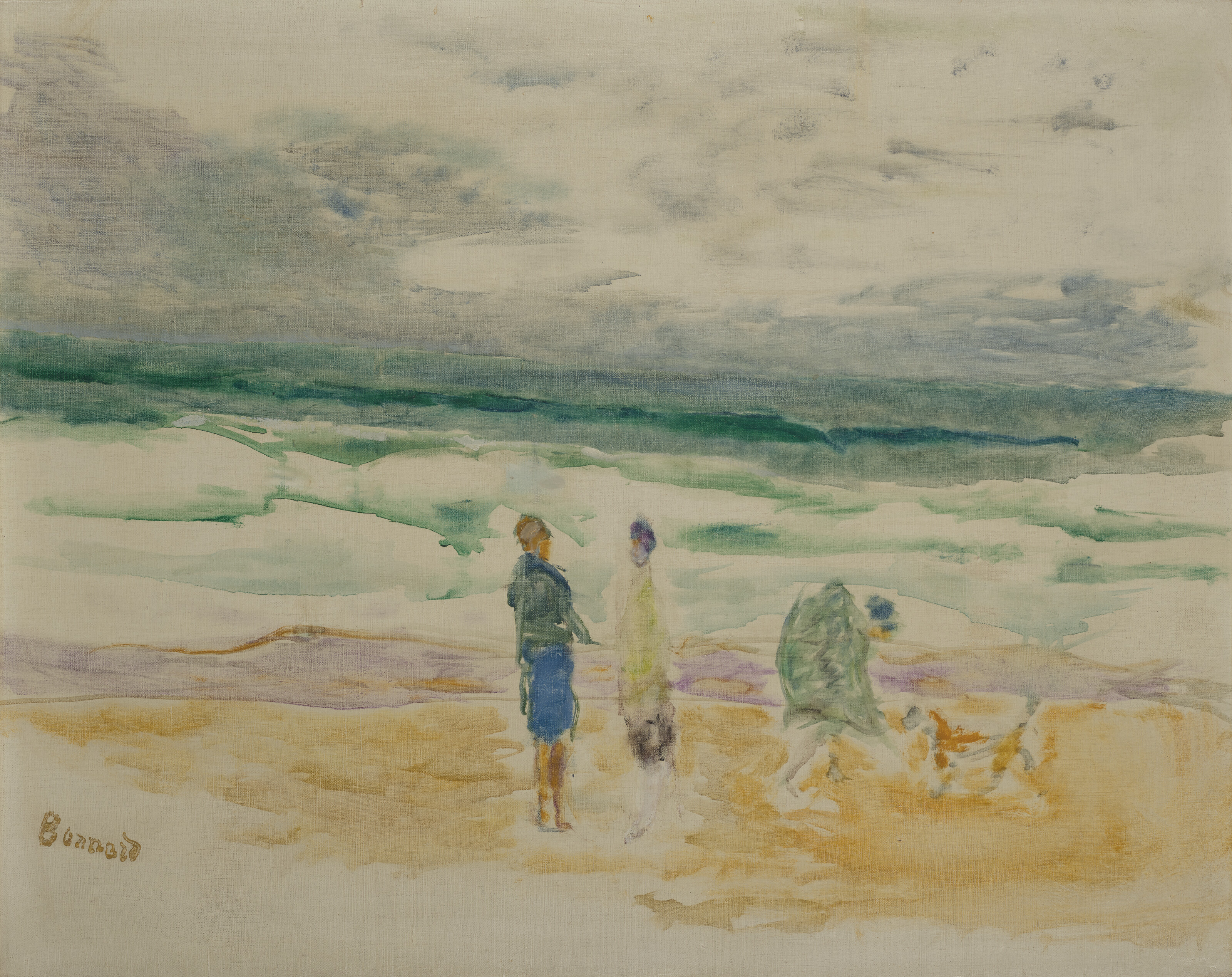 Pierre Bonnard — Пляж. Трое персонажей и одна девушка
