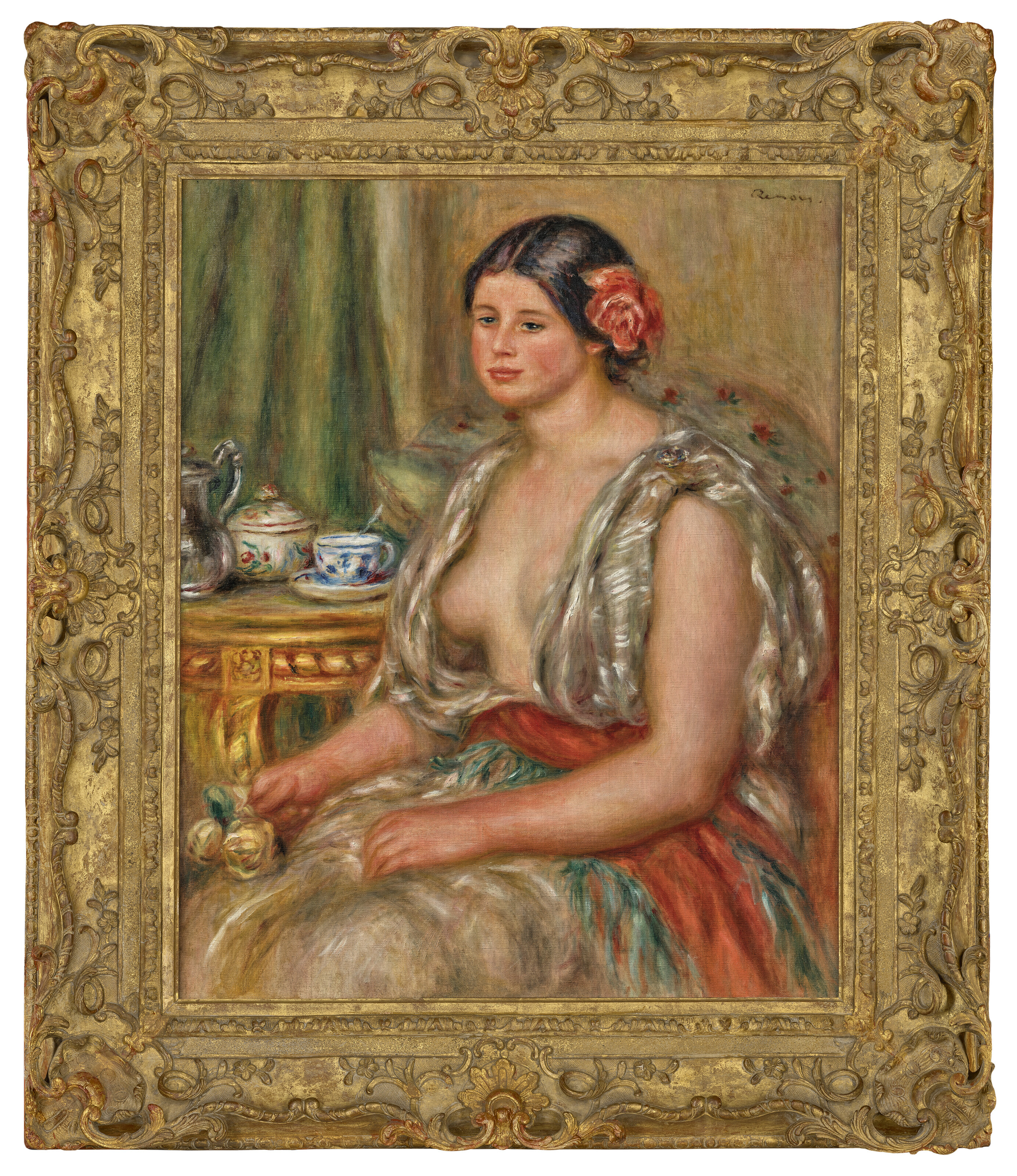 Pierre-Auguste Renoir — Молодая женщина в восточном костюме, девушка за столом, изображение 2
