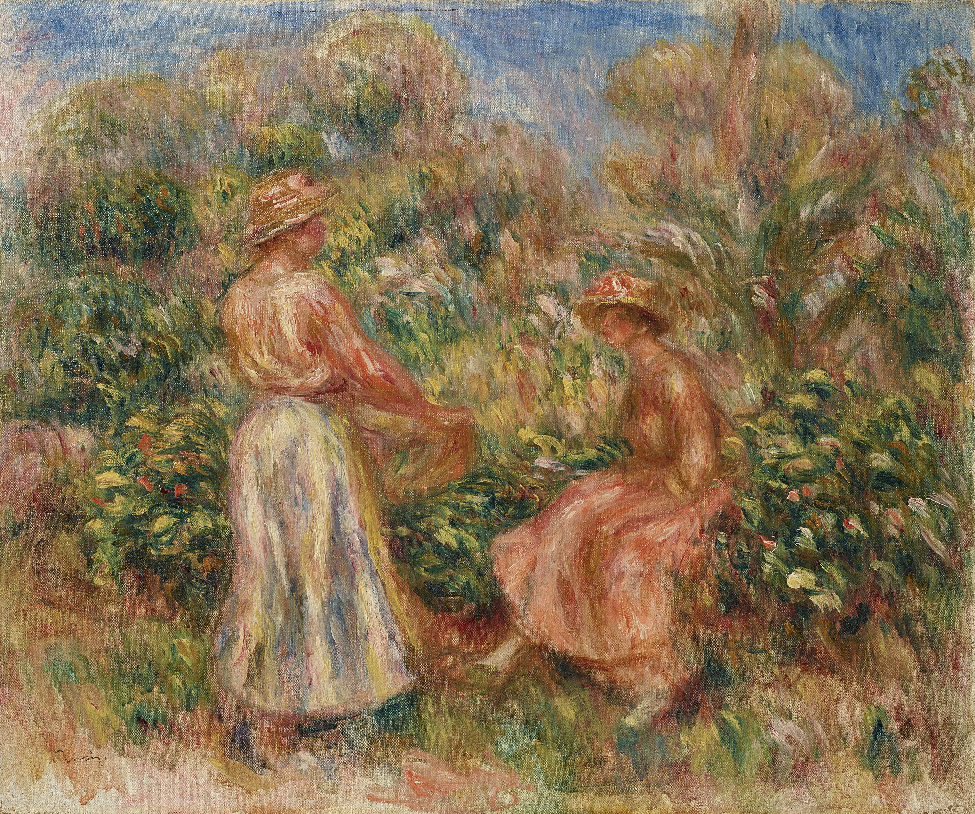 Pierre-Auguste Renoir — Двое женщин танцуют в саду Кань