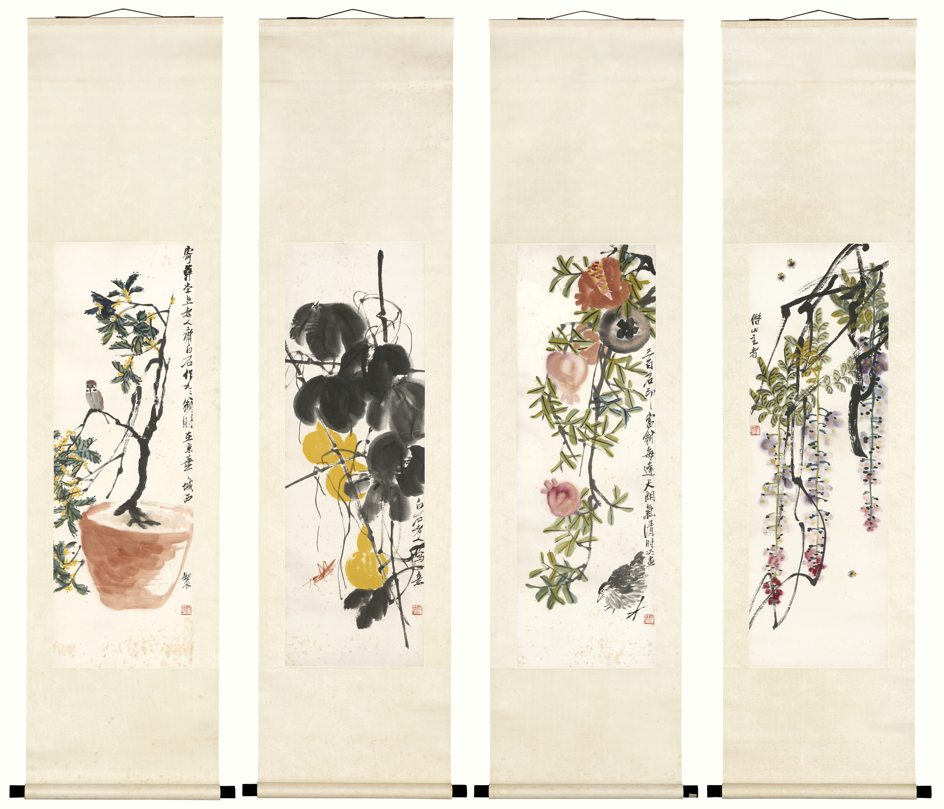 Qi Baishi — Глициния, Османтус, Тыква и гранат, изображение 2