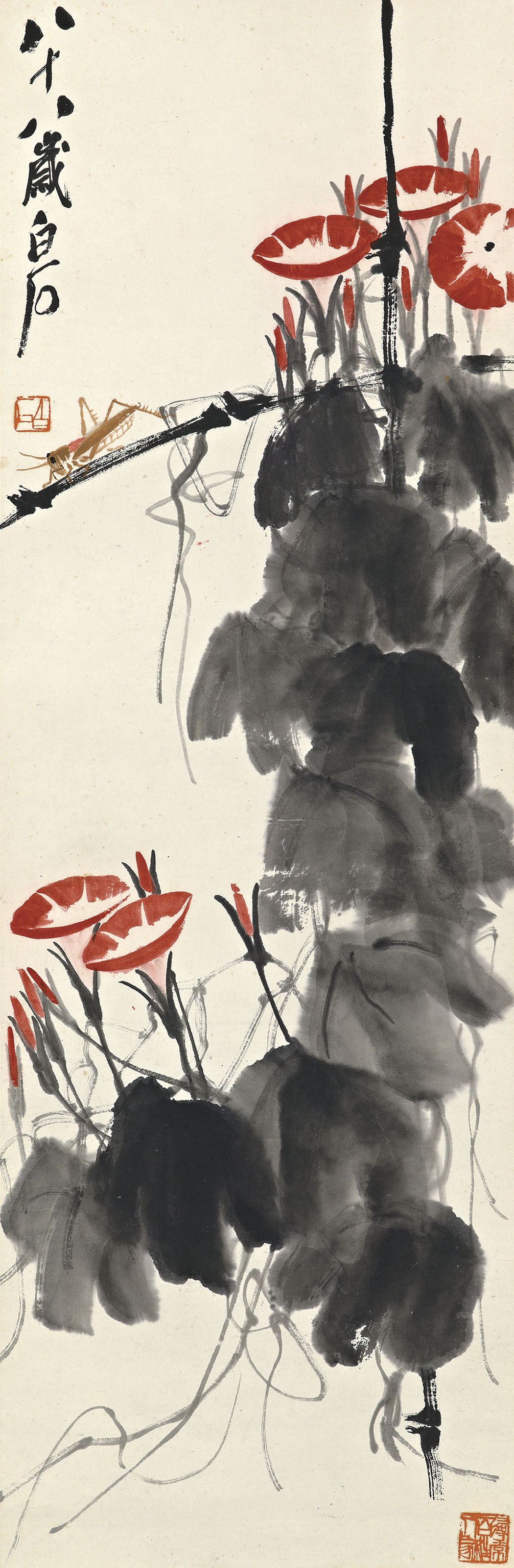 Qi Baishi — Утренняя слава и кузнечик
