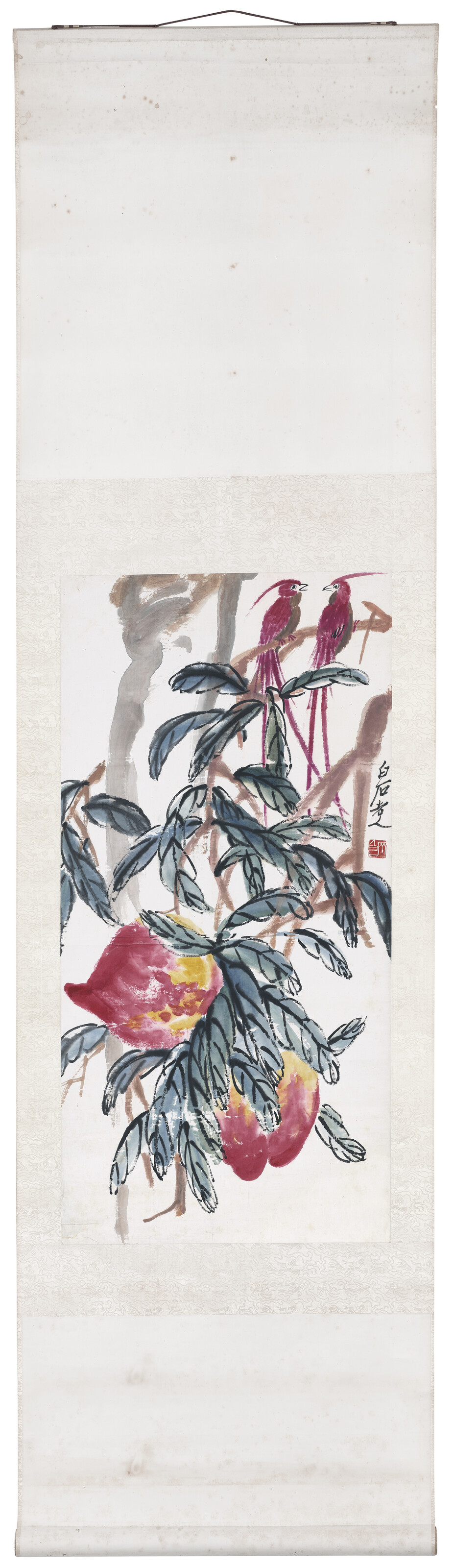 Qi Baishi — Персики и мухоловка, изображение 2
