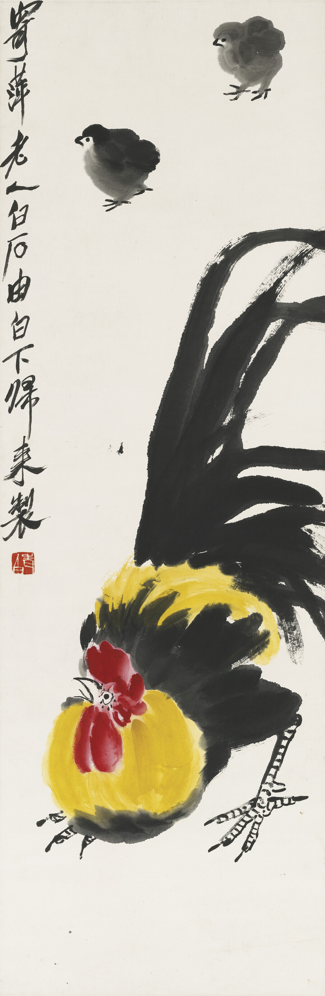 Qi Baishi — Петух и цыплята