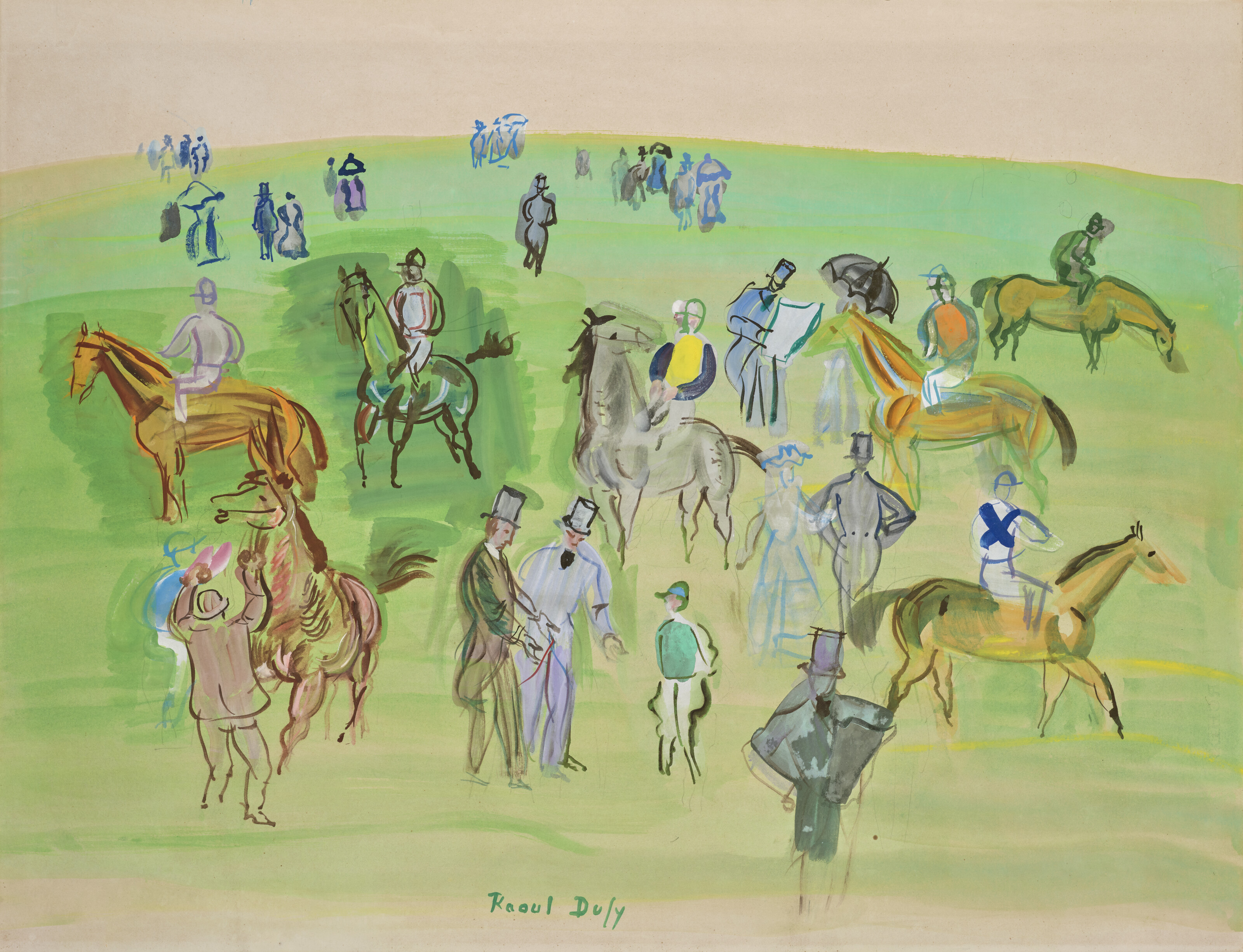 Raoul Dufy — Chevaux et Jockeys sur la pelouse
