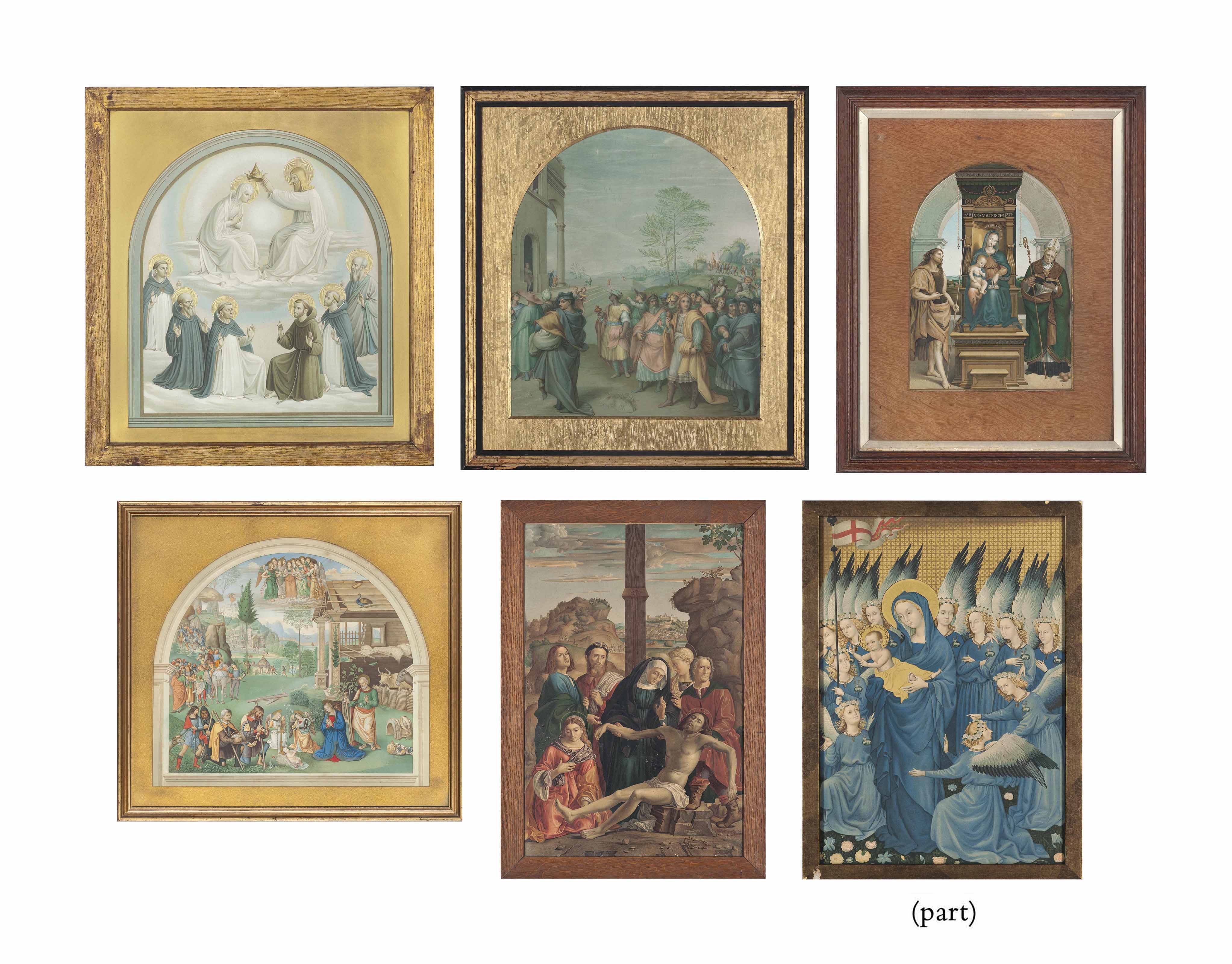 Raphael — A collection of sixteen Arundel Society chromolithographs, including works after: Domenico Ghrilandaio, Pietro Perugino, Fiorenzo di Lorenzo, Andrea del Sarto, Bartolomeo Montagna, Fra Angelico, Raphael, and Masaccio