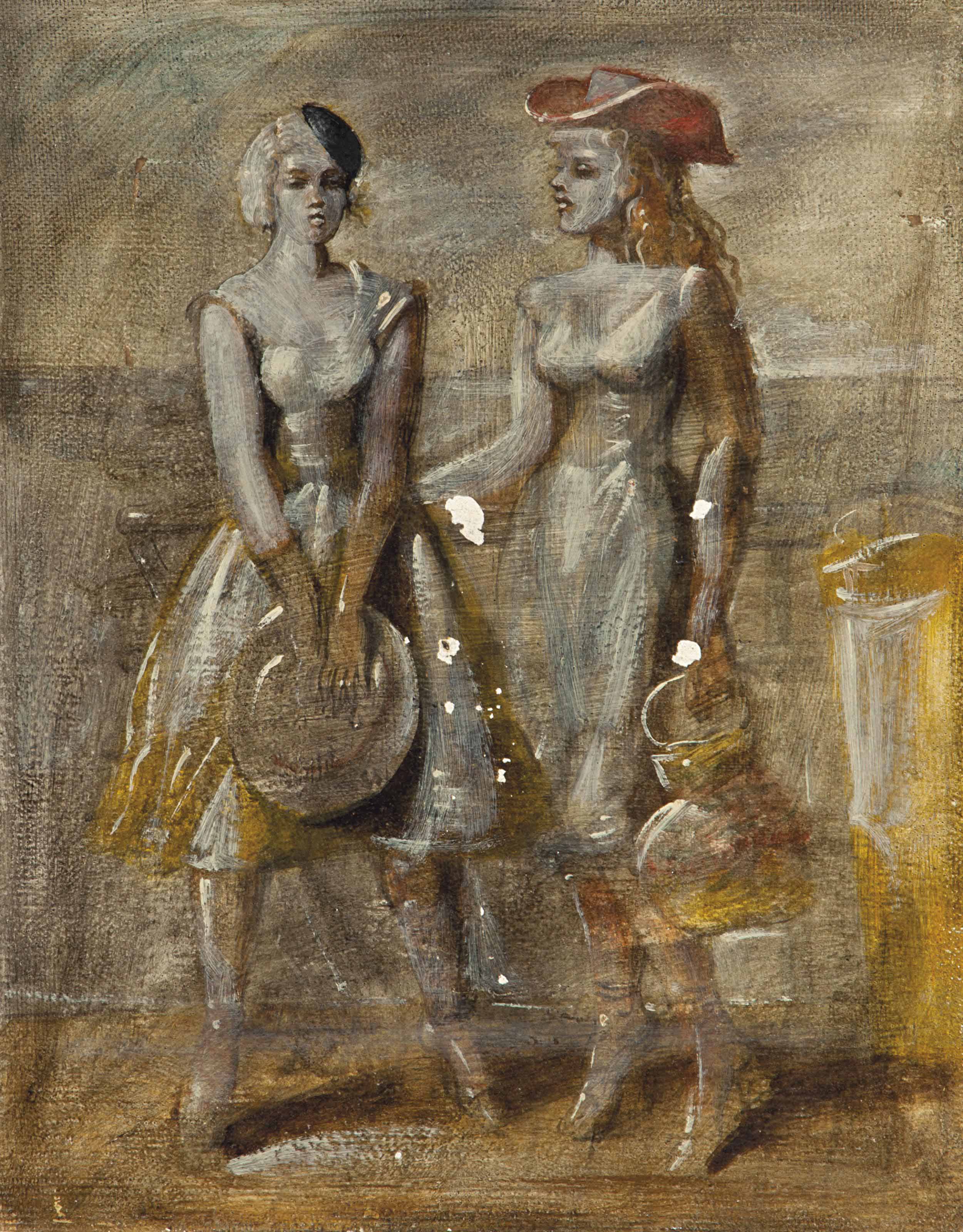 Reginald Marsh — Без названия (две элегантные женщины) (справа); без названия (рисунок) (оборотная сторона)