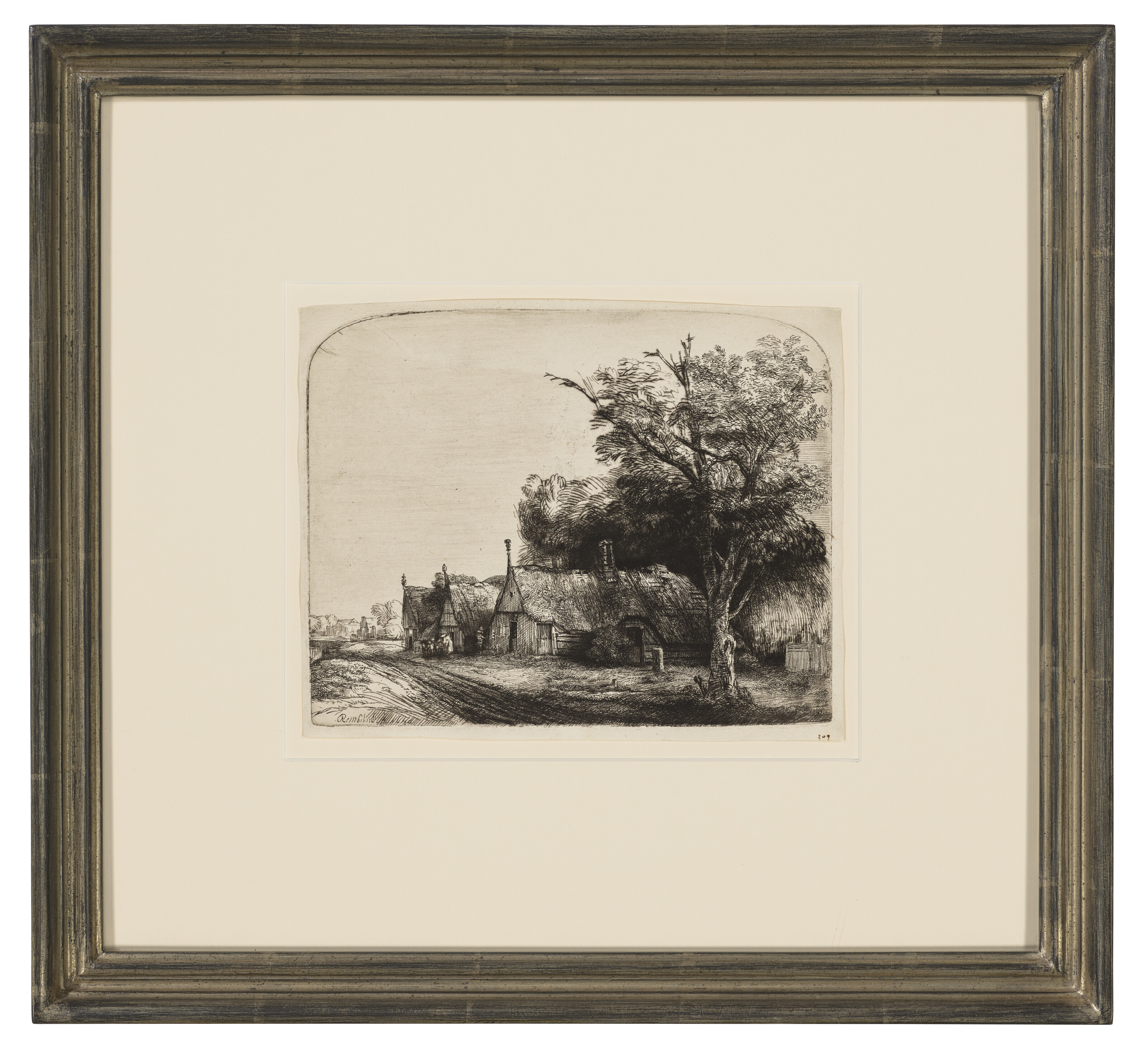 Rembrandt van Rijn — Пейзаж с тремя остроконечными коттеджами у дороги, изображение 2