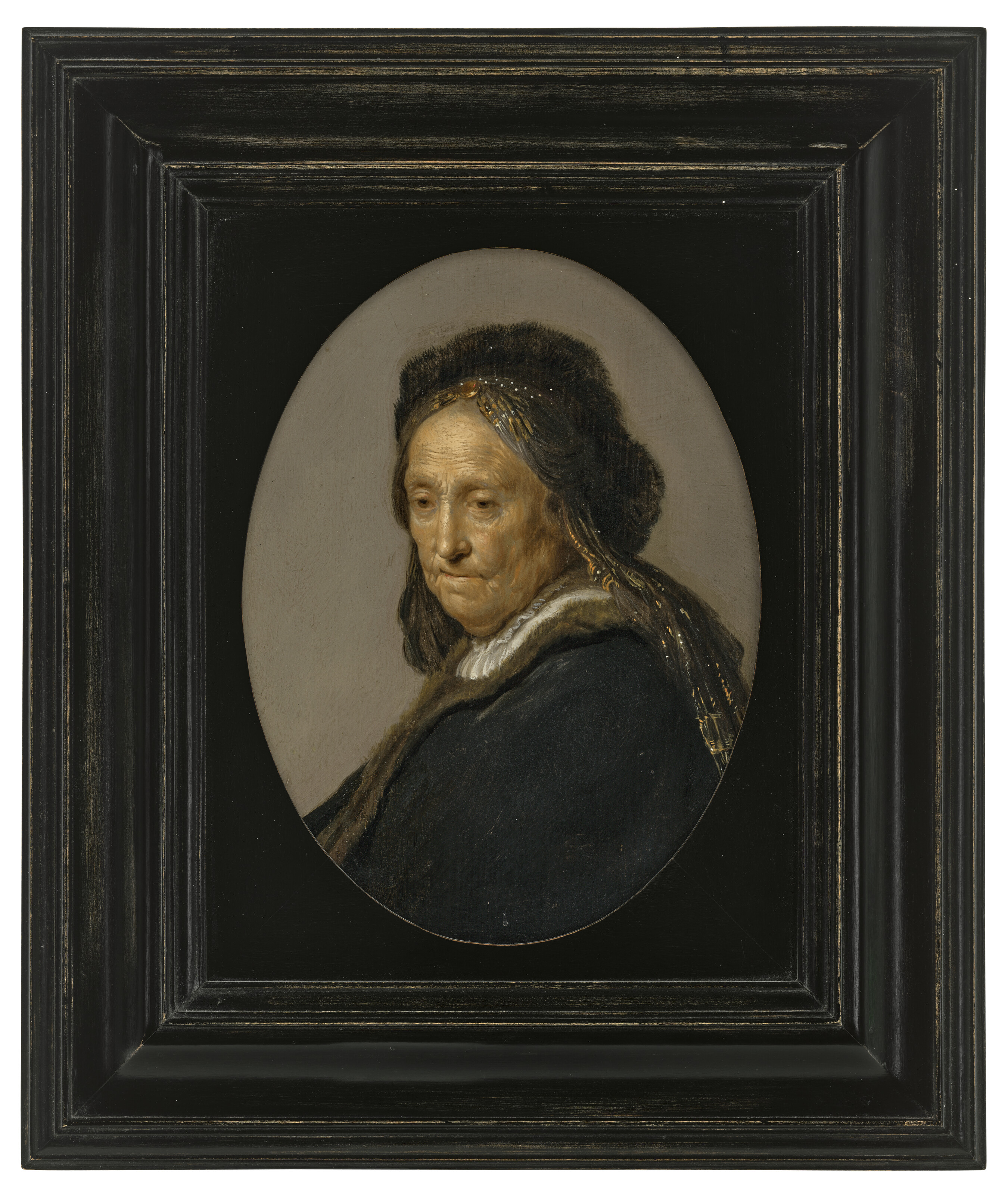 Rembrandt van Rijn — Голова пожилой женщины, традиционно идентифицируемой как Нильтген Виллемсдр. ван Зейтбрук (1569-1640), мать Рембрандта, в полный рост, в черном костюме и меховой шапке, в искусственном овальном, изображение 2