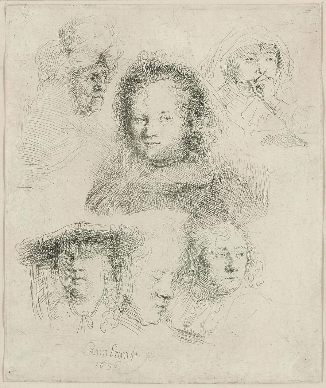 Rembrandt van Rijn — Исследования головы Саскии и других (Б., стр. 365; Н. 145)
