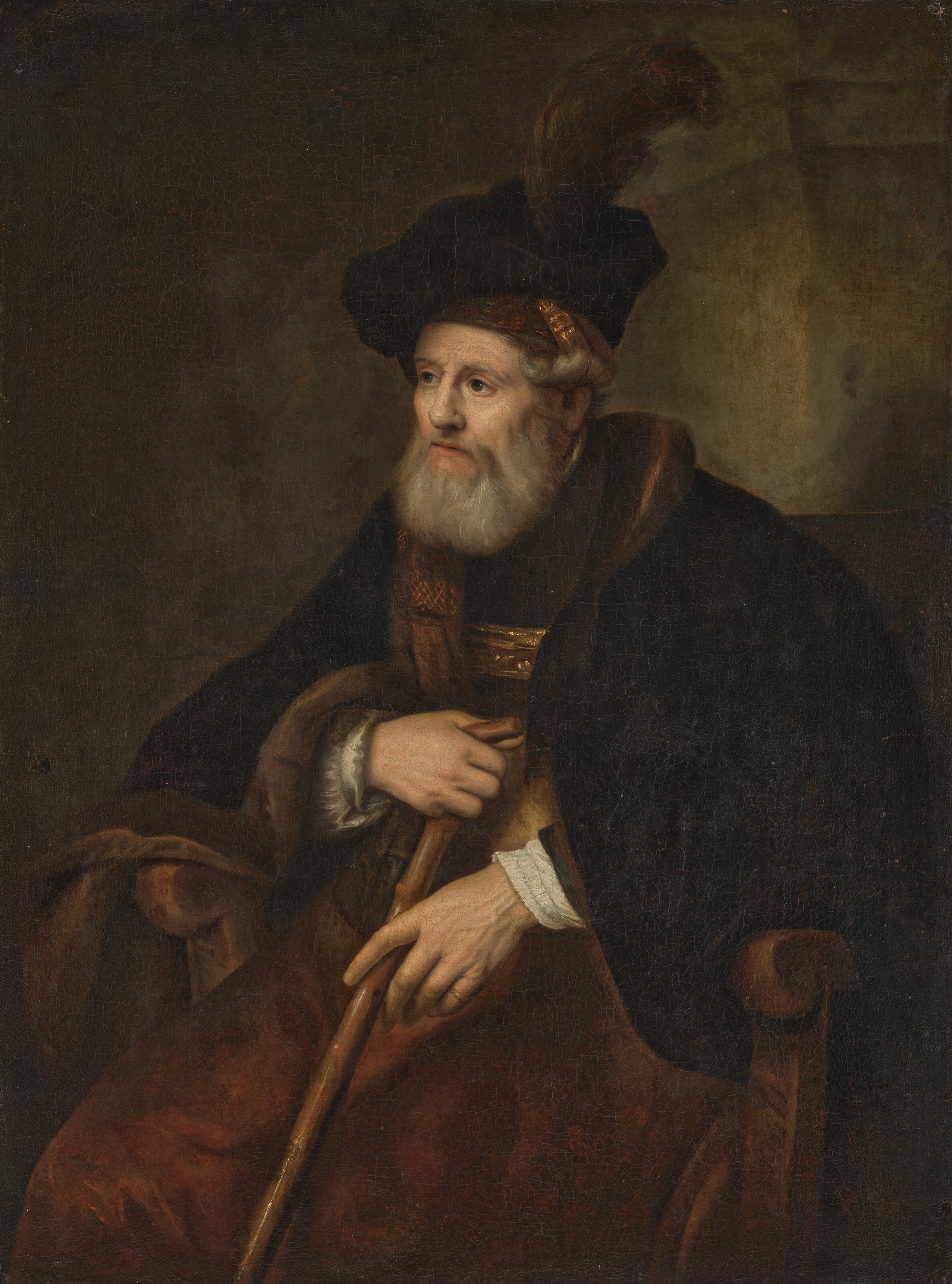 Rembrandt van Rijn — Портрет сидящего старика в три четверти роста, в мантии и тюрбане, с посохом в руке., изображение 2