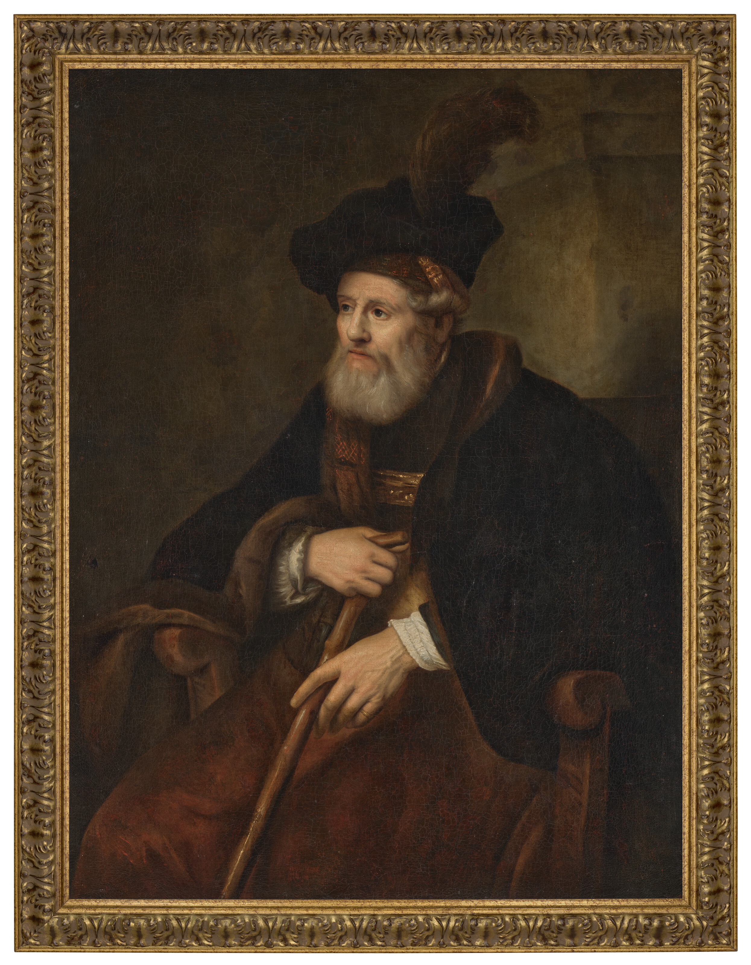 Rembrandt van Rijn — Портрет сидящего старика в три четверти роста, в мантии и тюрбане, с посохом в руке., изображение 3