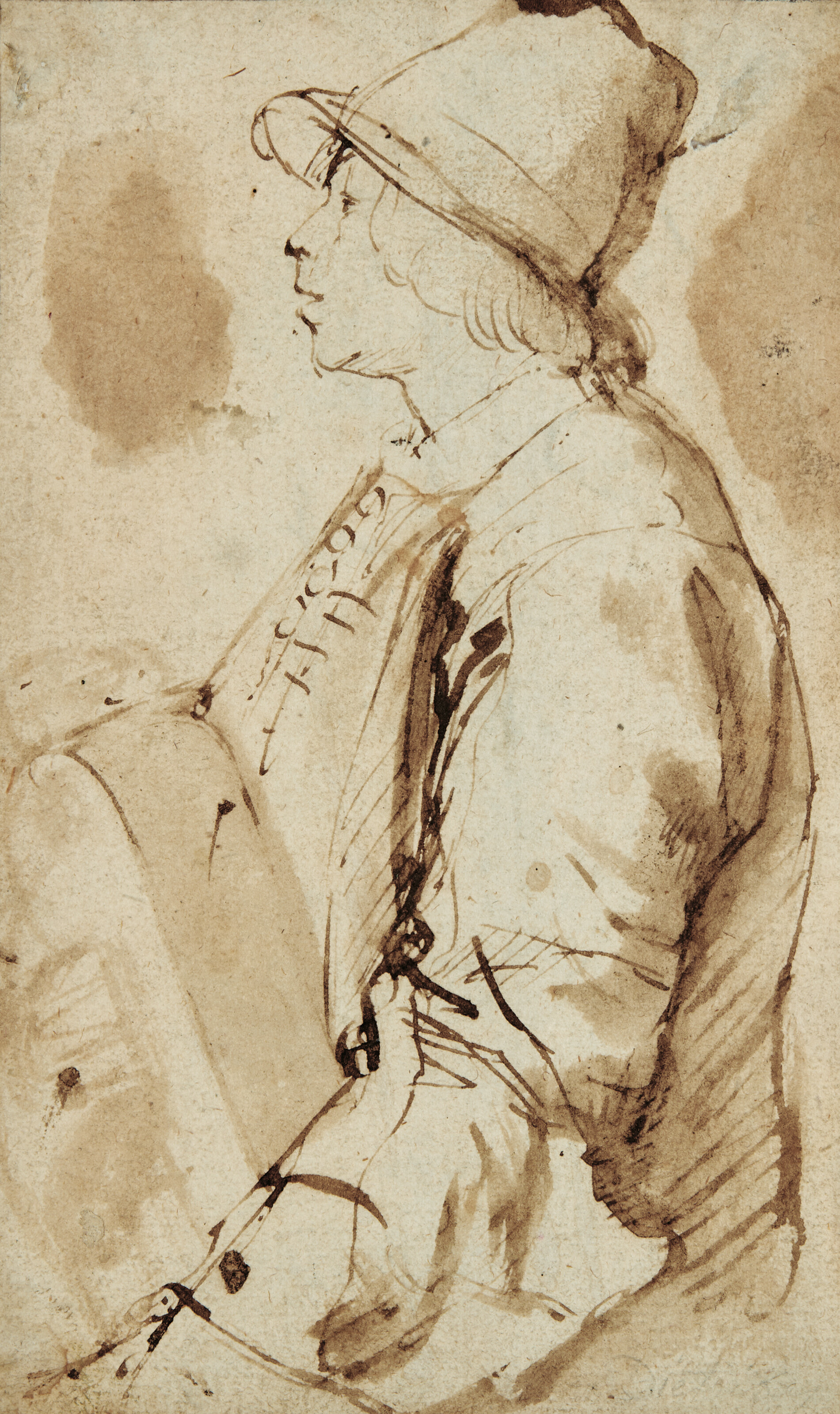 Rembrandt van Rijn — Молодой человек, играющий в профиль (сзади) ; Этюд по искусству (сзади)