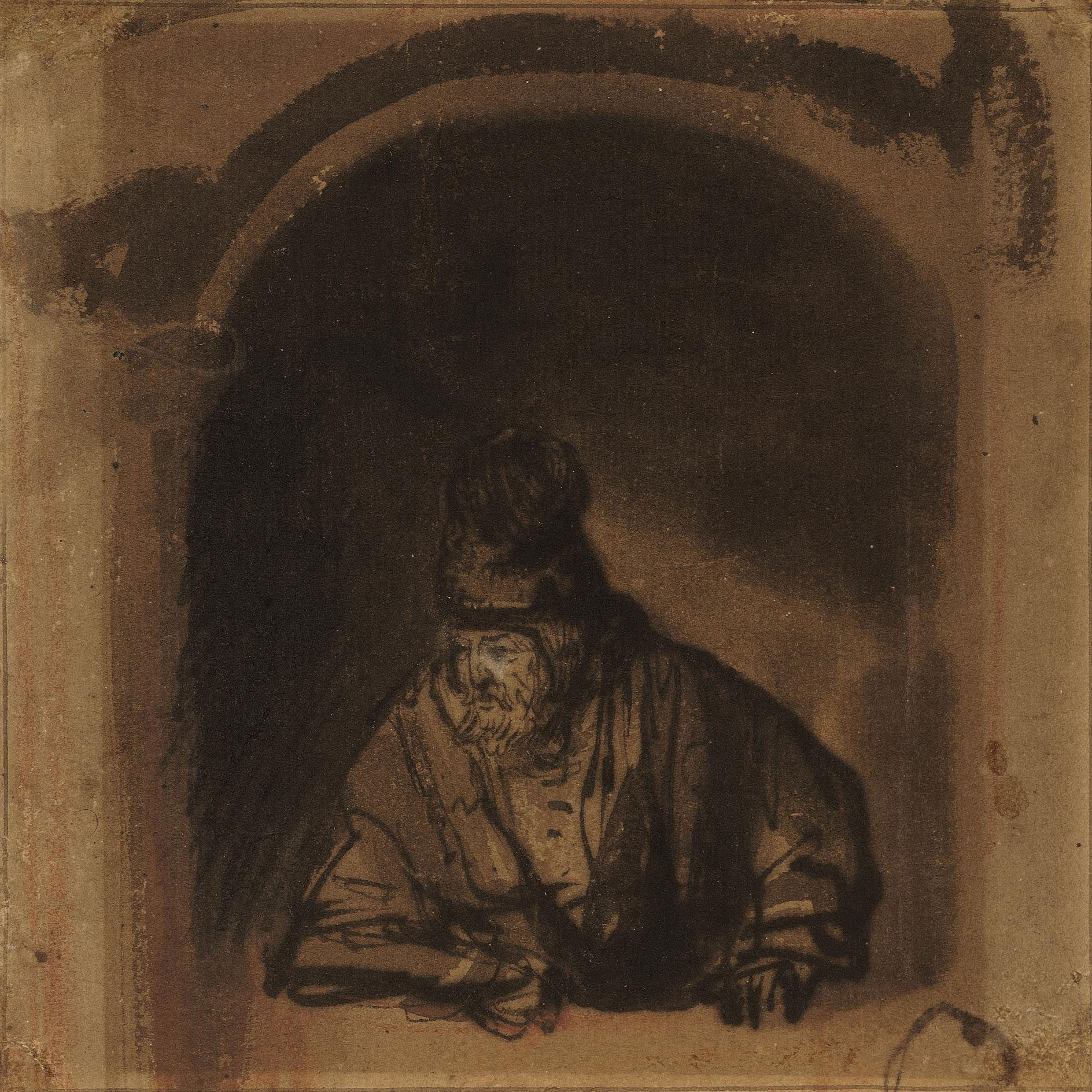 Rembrandt van Rijn — Бородатый старик, облокотившийся на подоконник