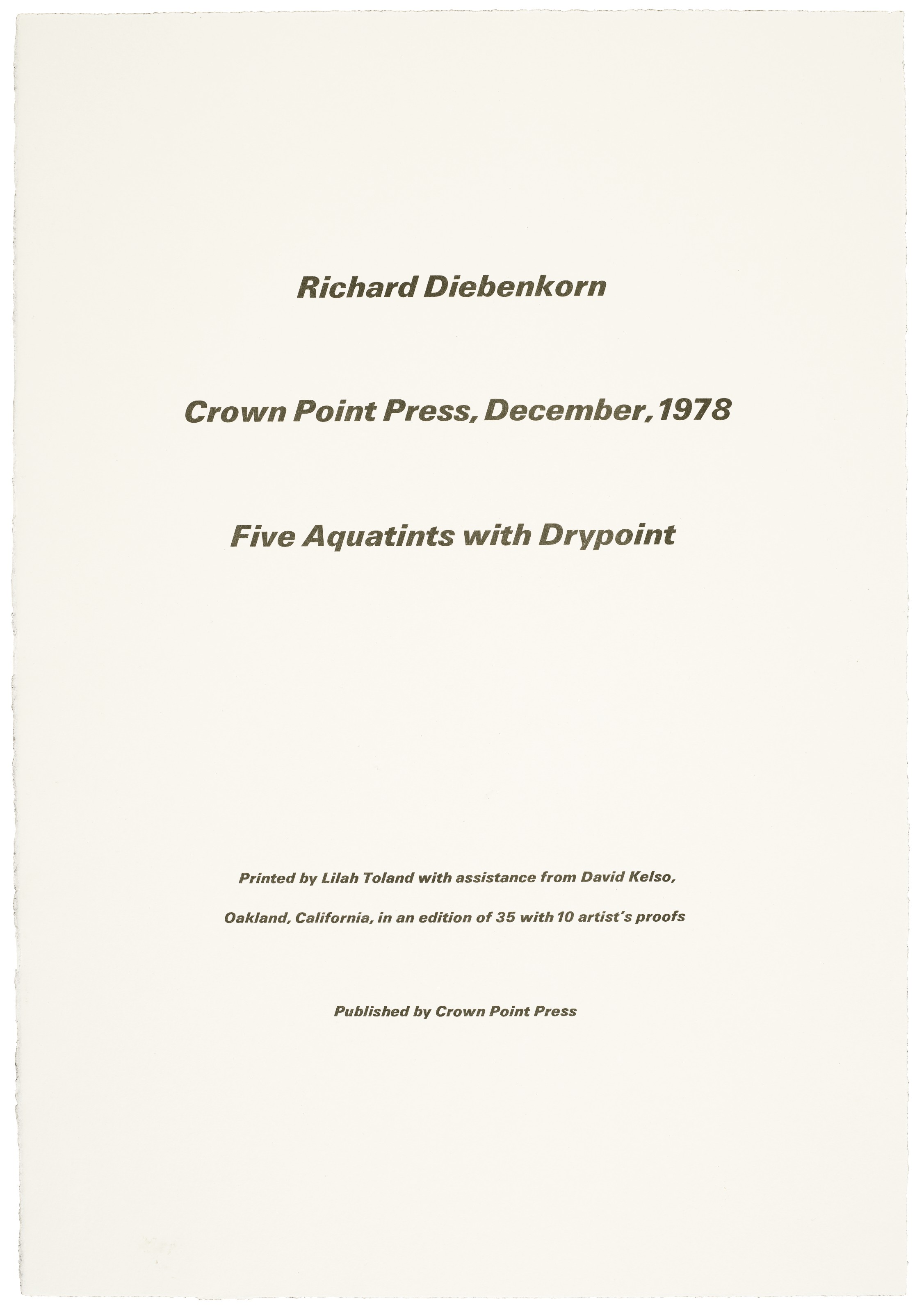 Richard Diebenkorn — Пять акватинт в технике Drypoint, издательство Crown Point Press, Окленд, 1978, изображение 6