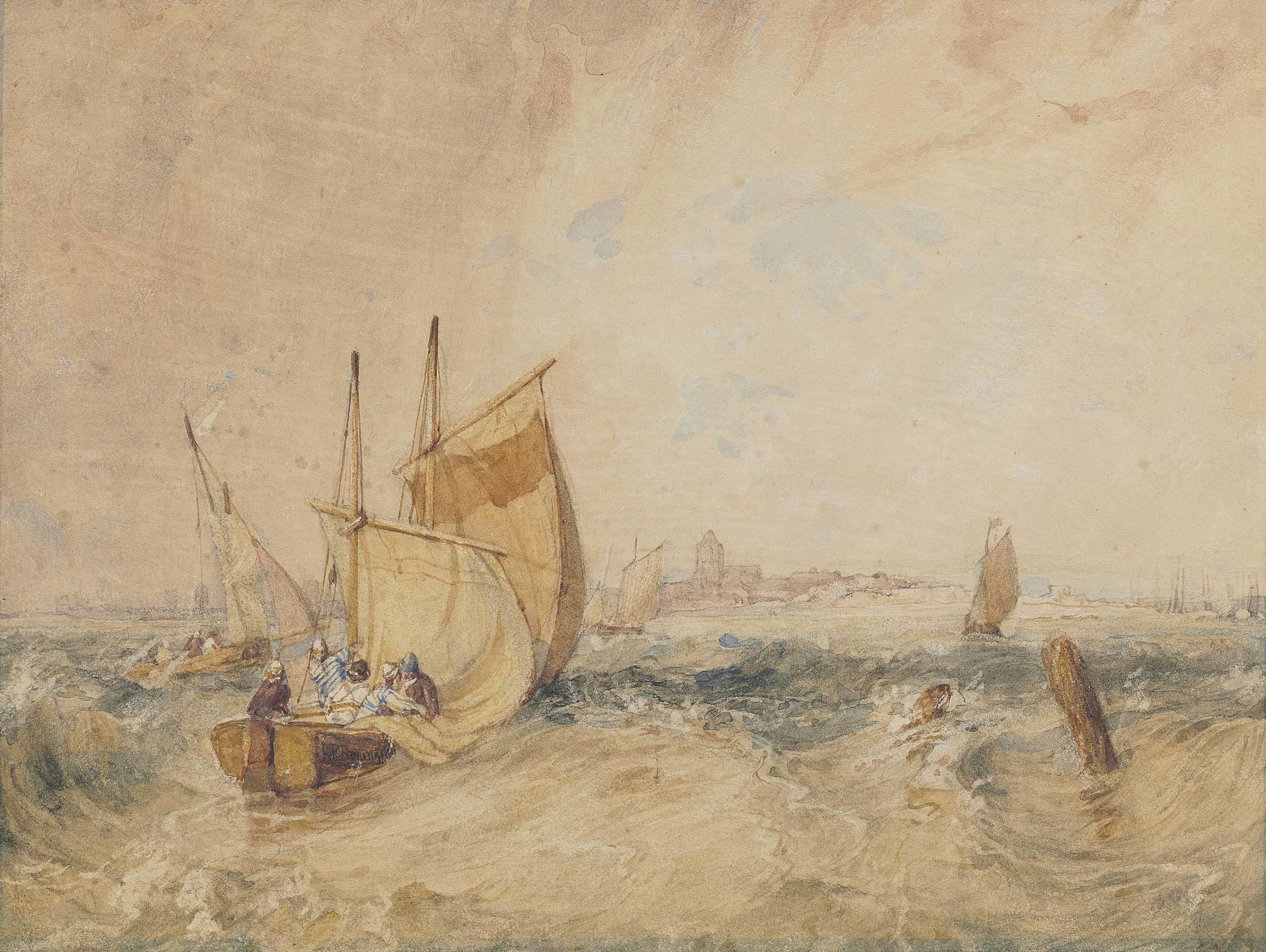 Richard Parkes Bonington — Рыбаки в штормовом море, Ле-Кротуа, Пикардия, Северная Франция