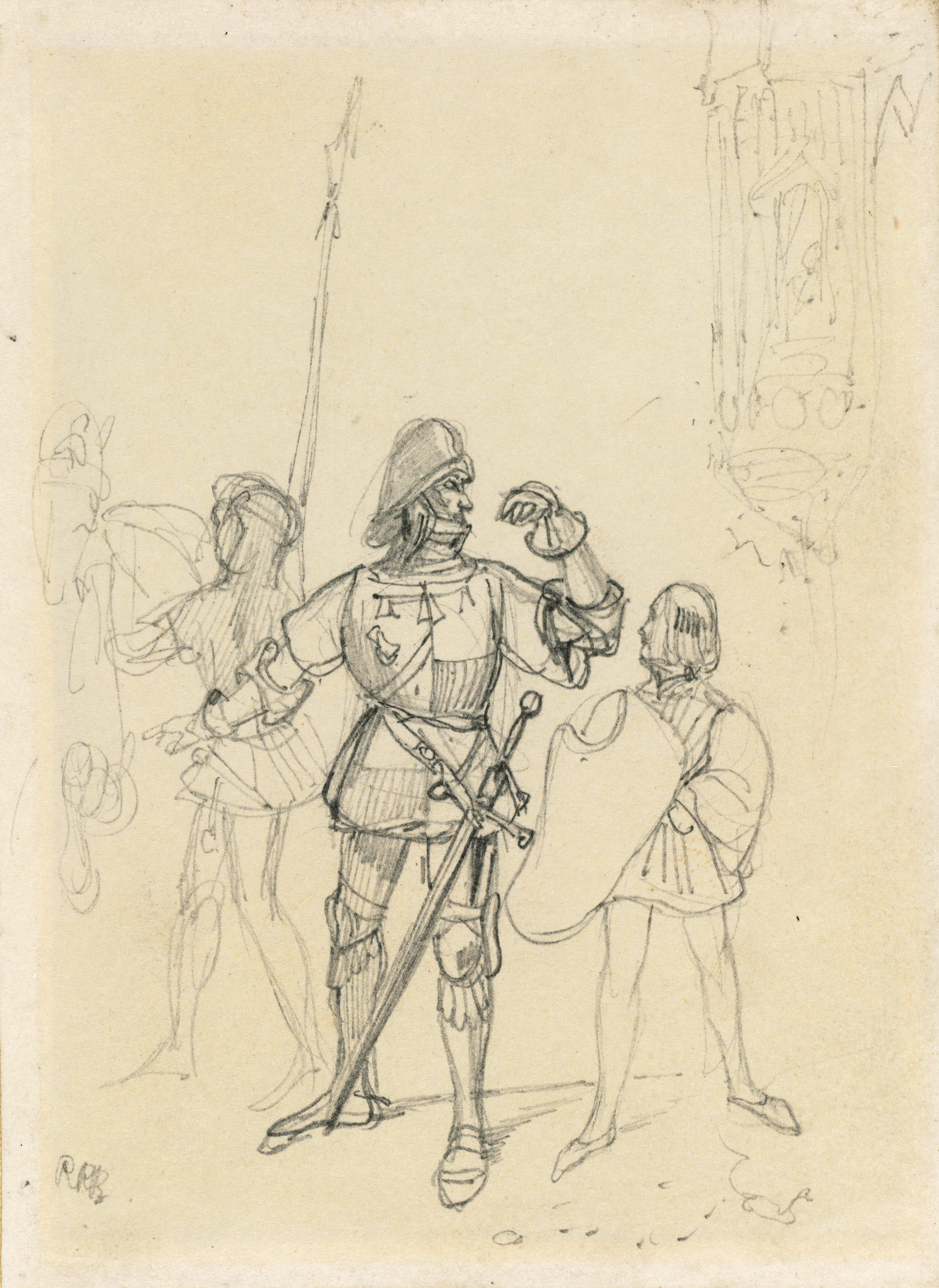 Richard Parkes Bonington — Две швейцарские девушки, сидящие под деревьями, и паж, вооружающий рыцаря, изображение 2