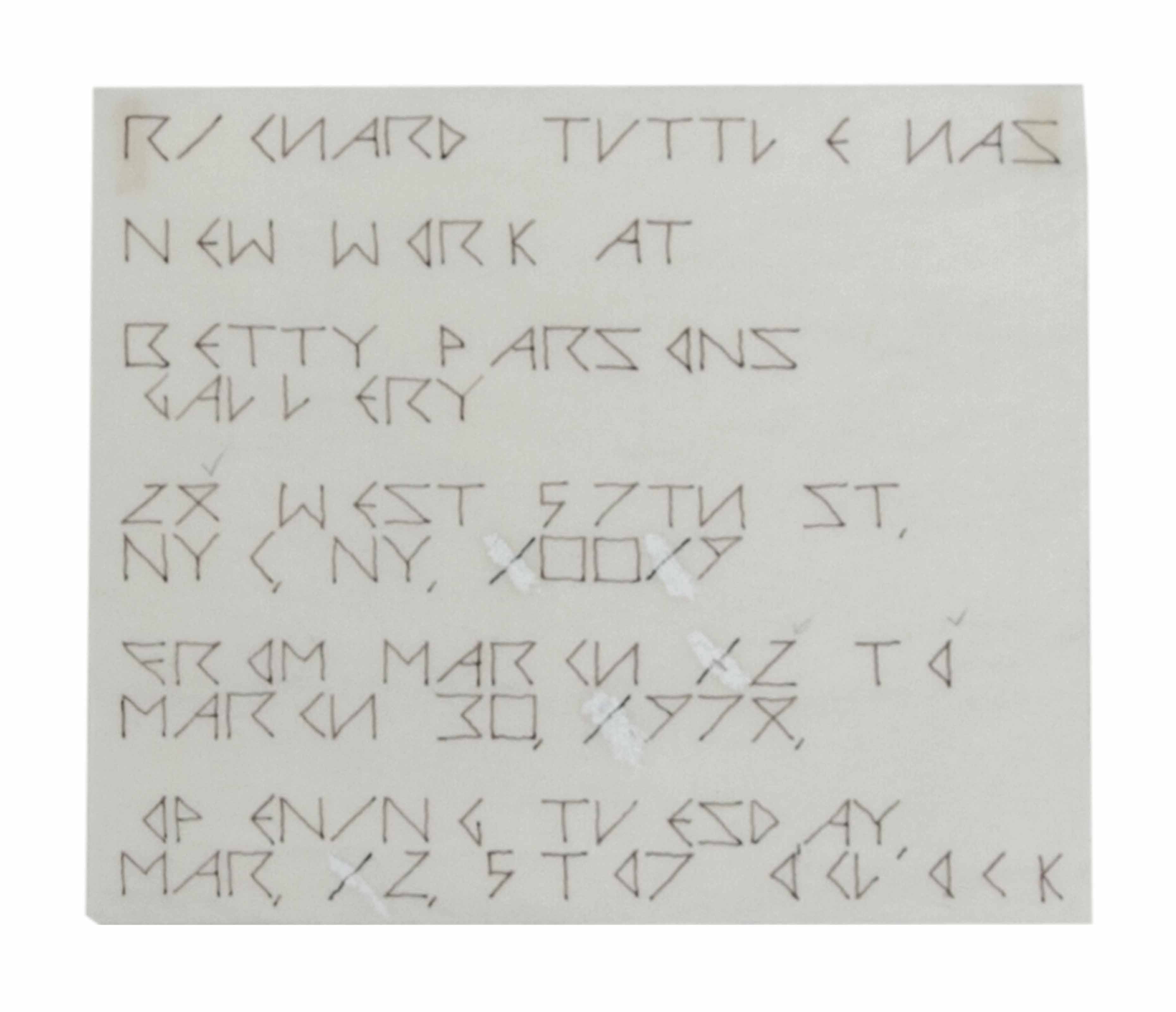 Richard Tuttle — Приглашение Бетти Парсонс