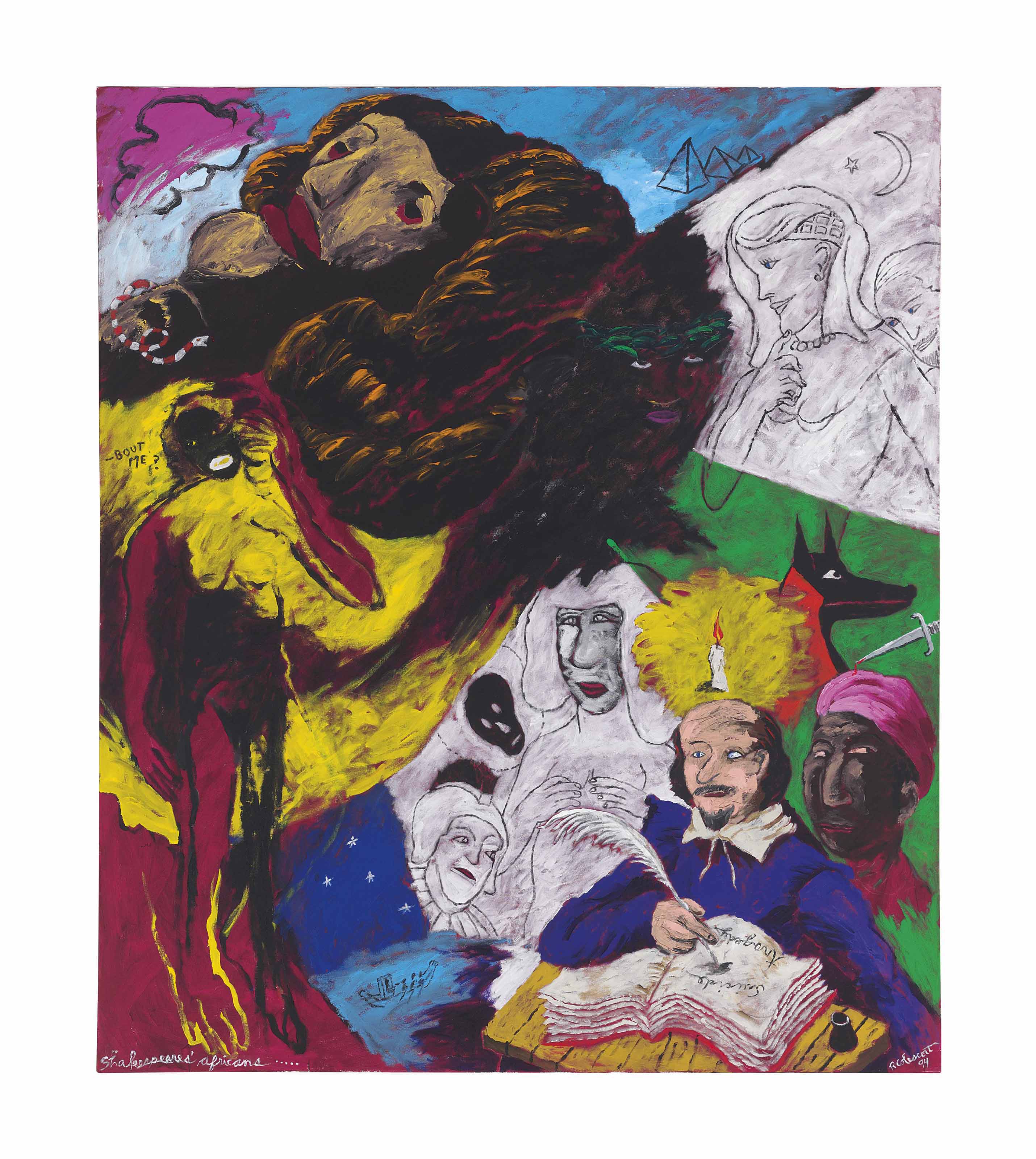 Robert Colescott — "Африканцы" Шекспира (самоубийство, трагедия)