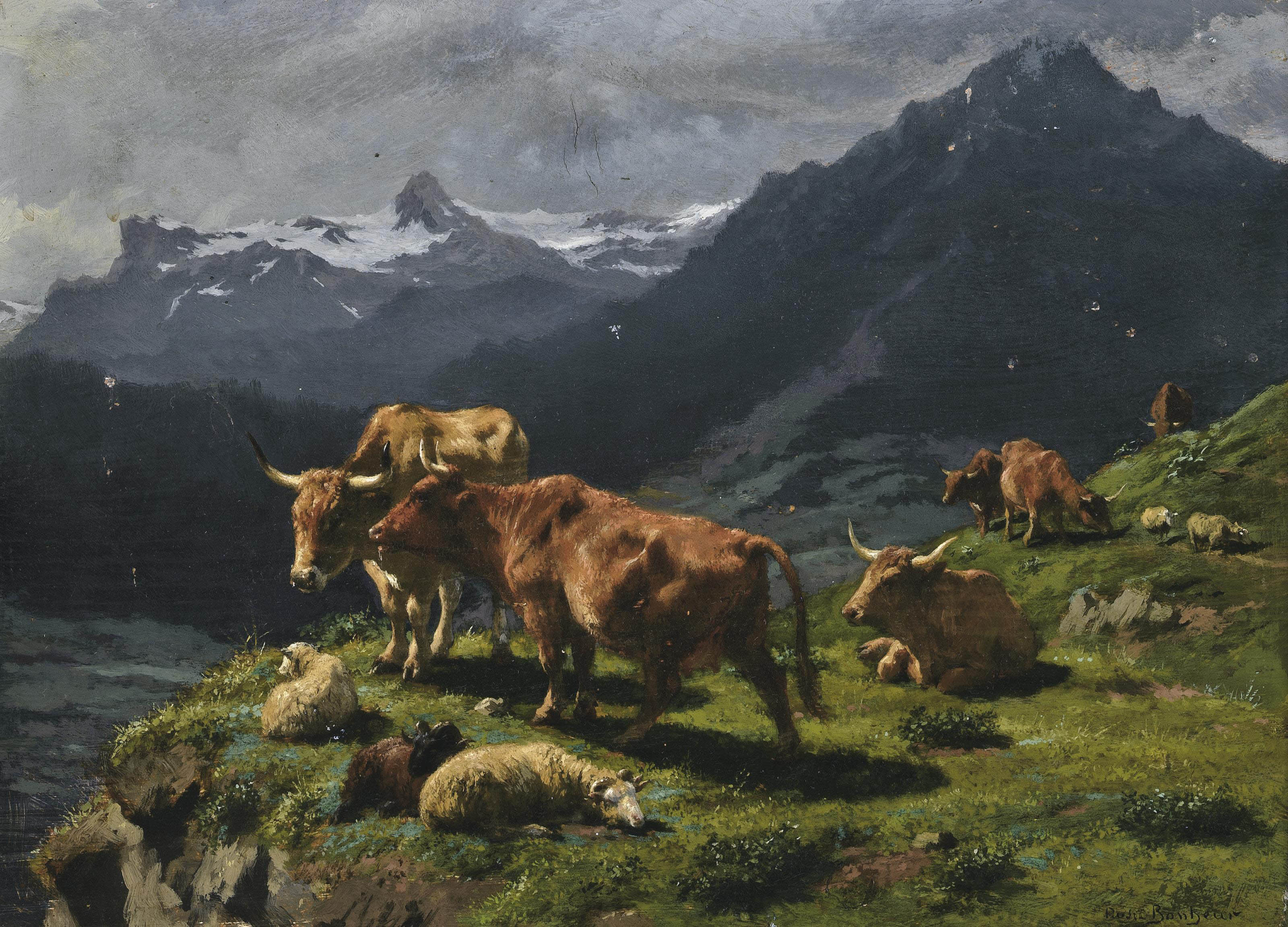 Rosa Bonheur — Крупный рогатый скот и овцы в альпийском пейзаже