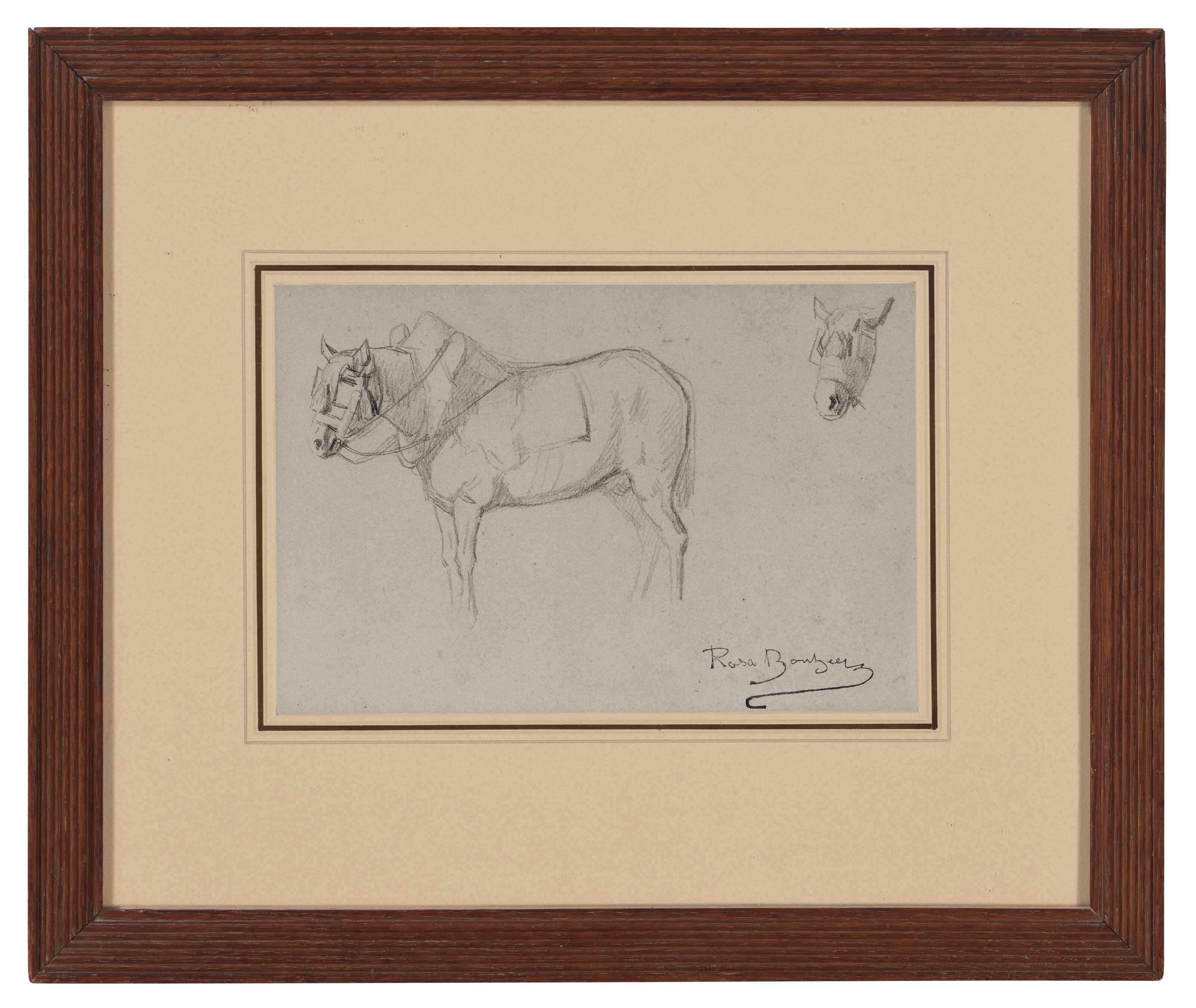 Rosa Bonheur — Этюды лошади и конской головы (справа); Набросок скачущей лошади со всадником (сзади), изображение 3
