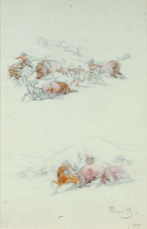 Rosa Bonheur — Охота на бизонов; и пять сопутствующих рисунков