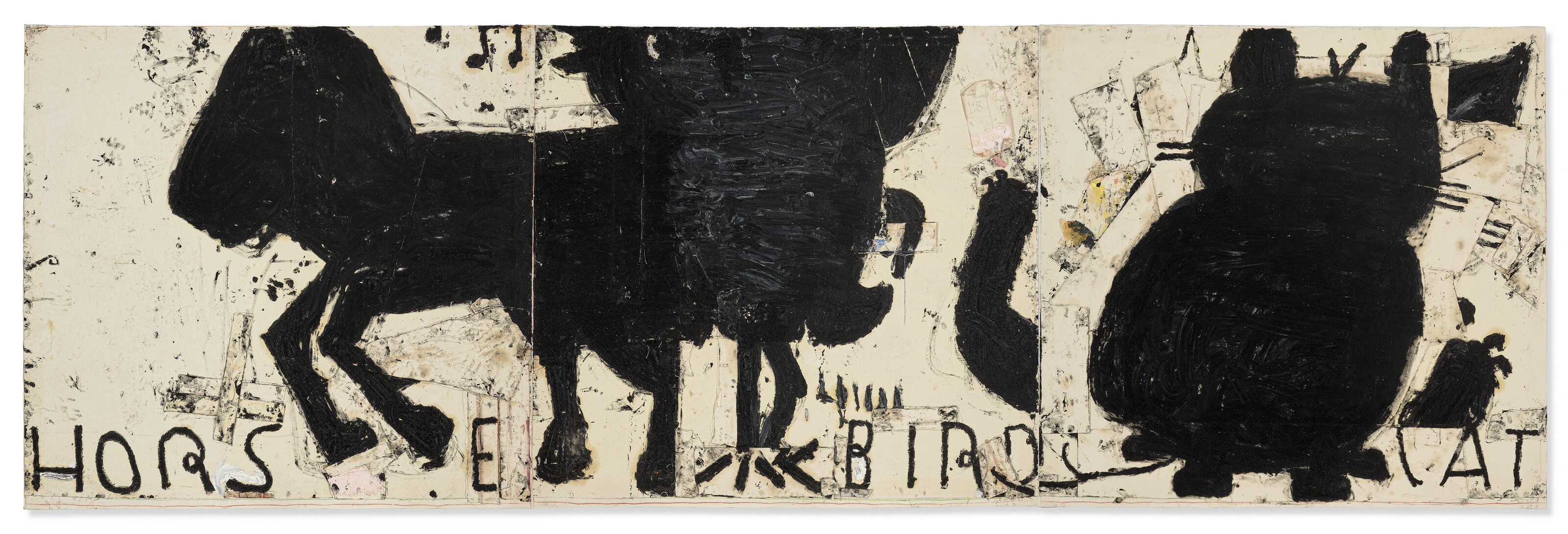 Rose Wylie — Черная роспись: Лошадь, Птица, Кошка