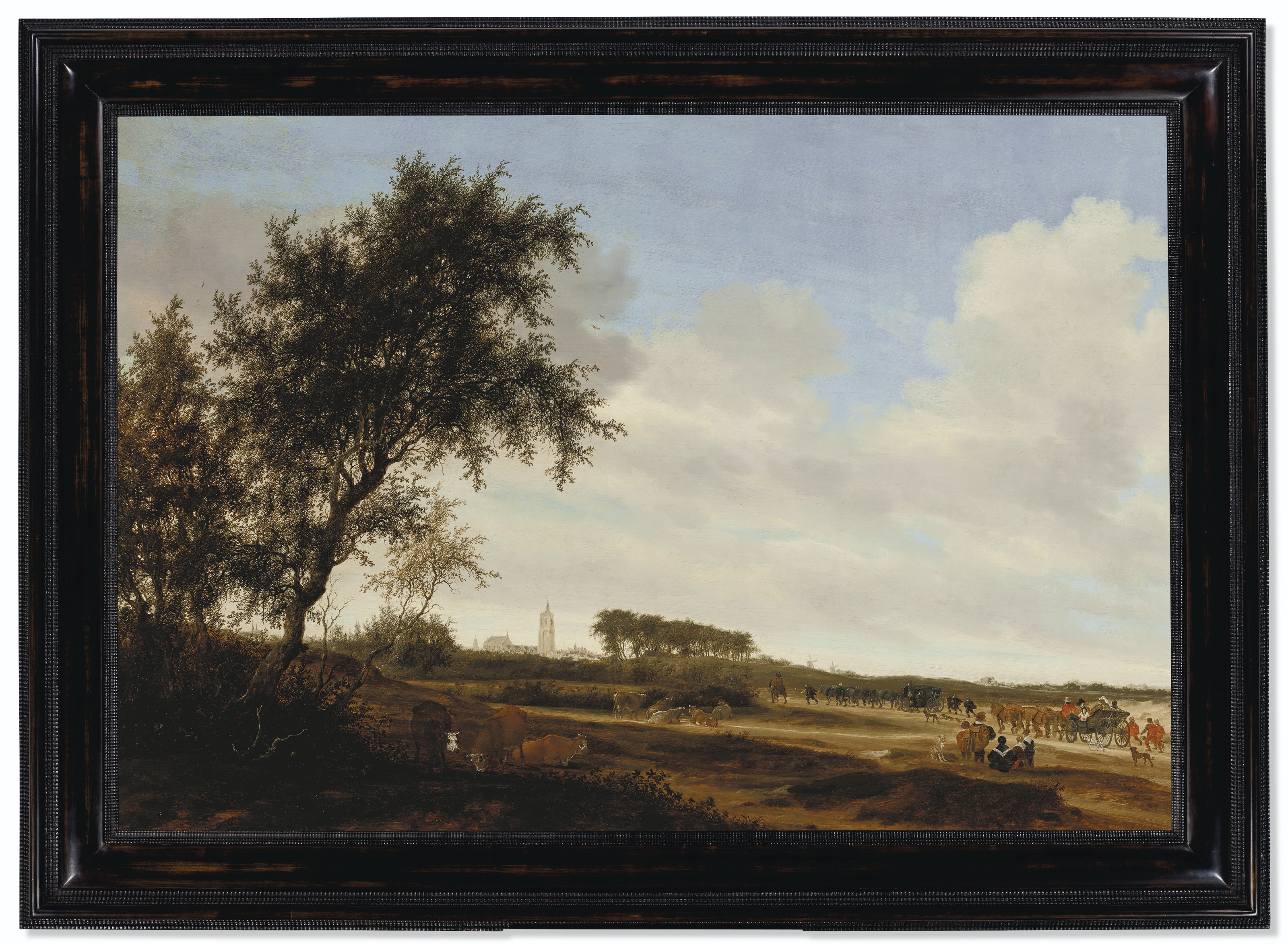 Salomon Van Ruysdael — Обширный пейзаж с парадными каретами принца Виллема II и Амалии фон Сольмс и Гроте Керк в Гааге вдалеке, изображение 2