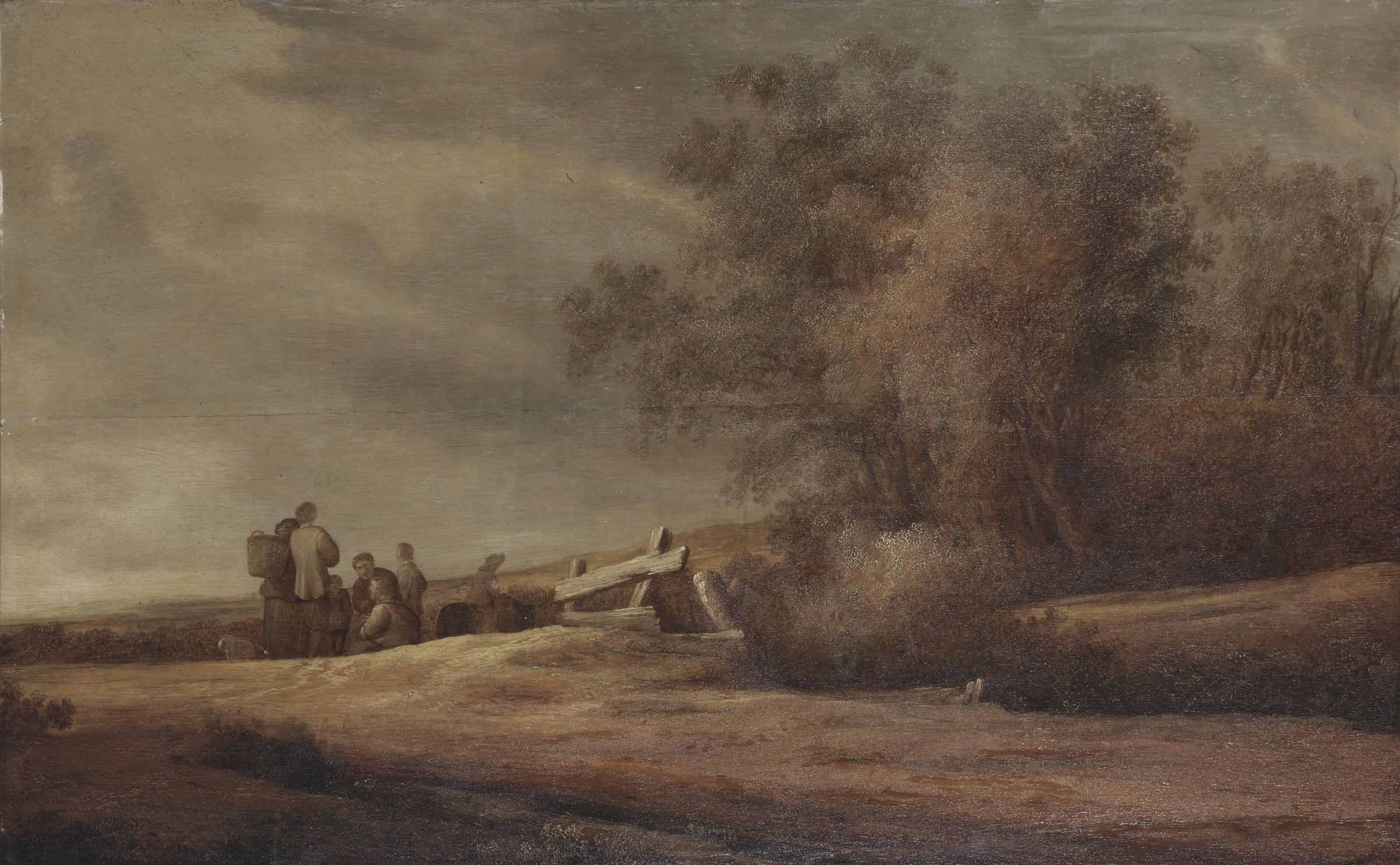 Salomon Van Ruysdael — Дюнный пейзаж с фигурами, отдыхающими у забора
