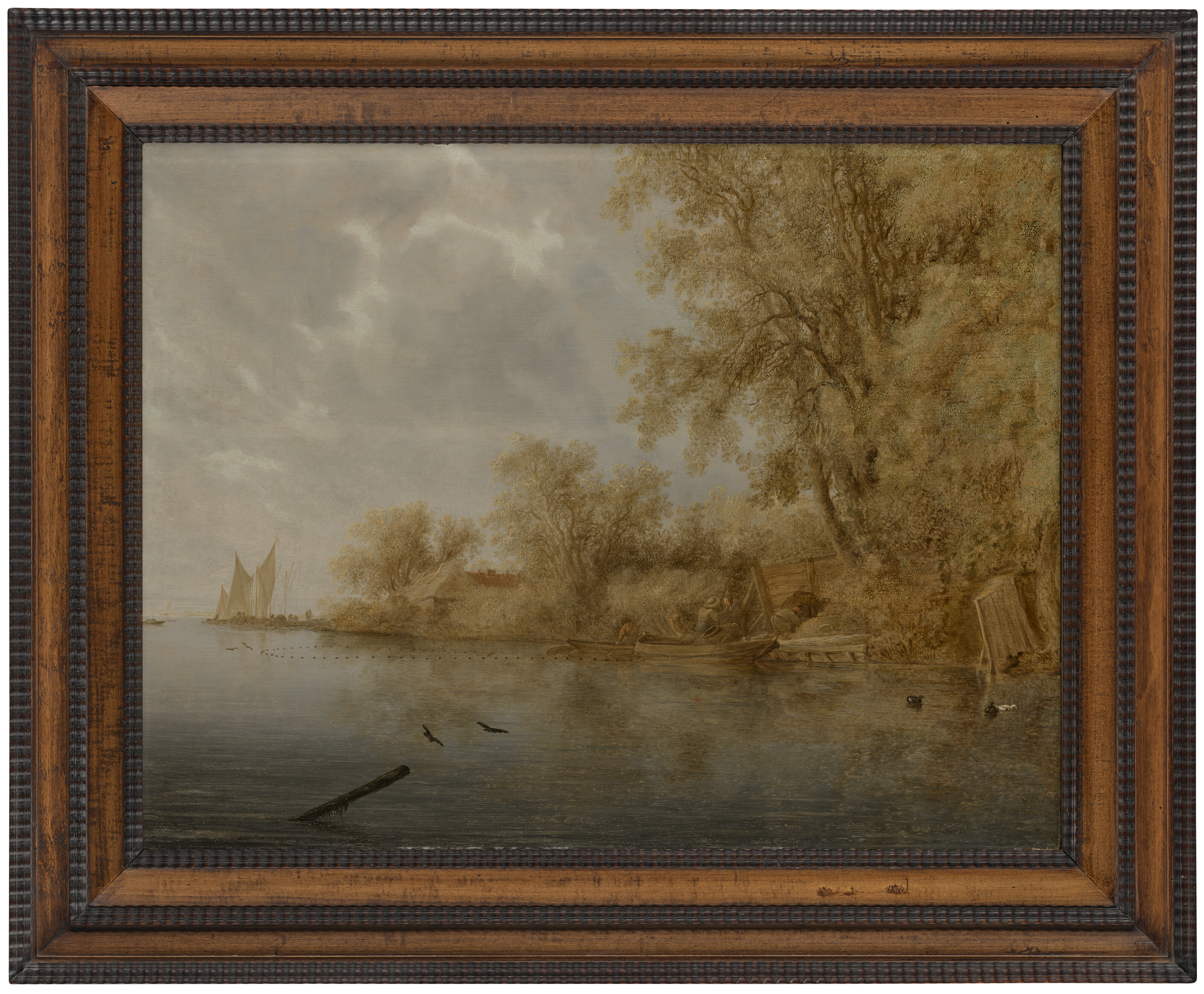 Salomon Van Ruysdael — Берег реки с рыбаками, которые чистят свои сети и выгружают корзины с рыбой, изображение 2